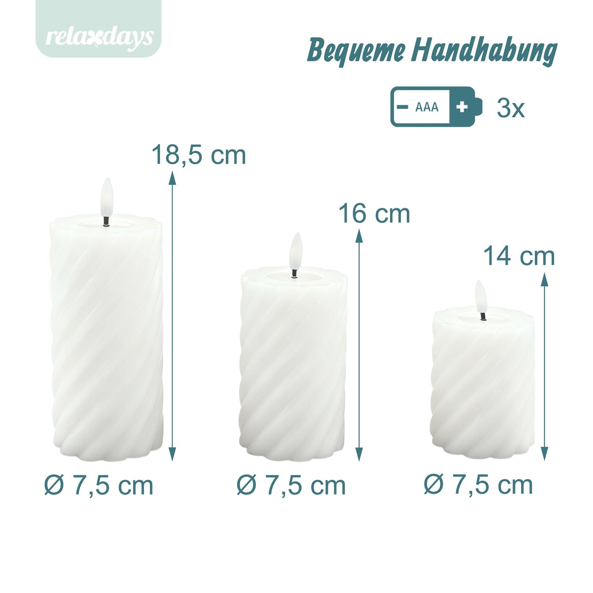 LED Kerzen 3er-Set Weiss von Relaxdays