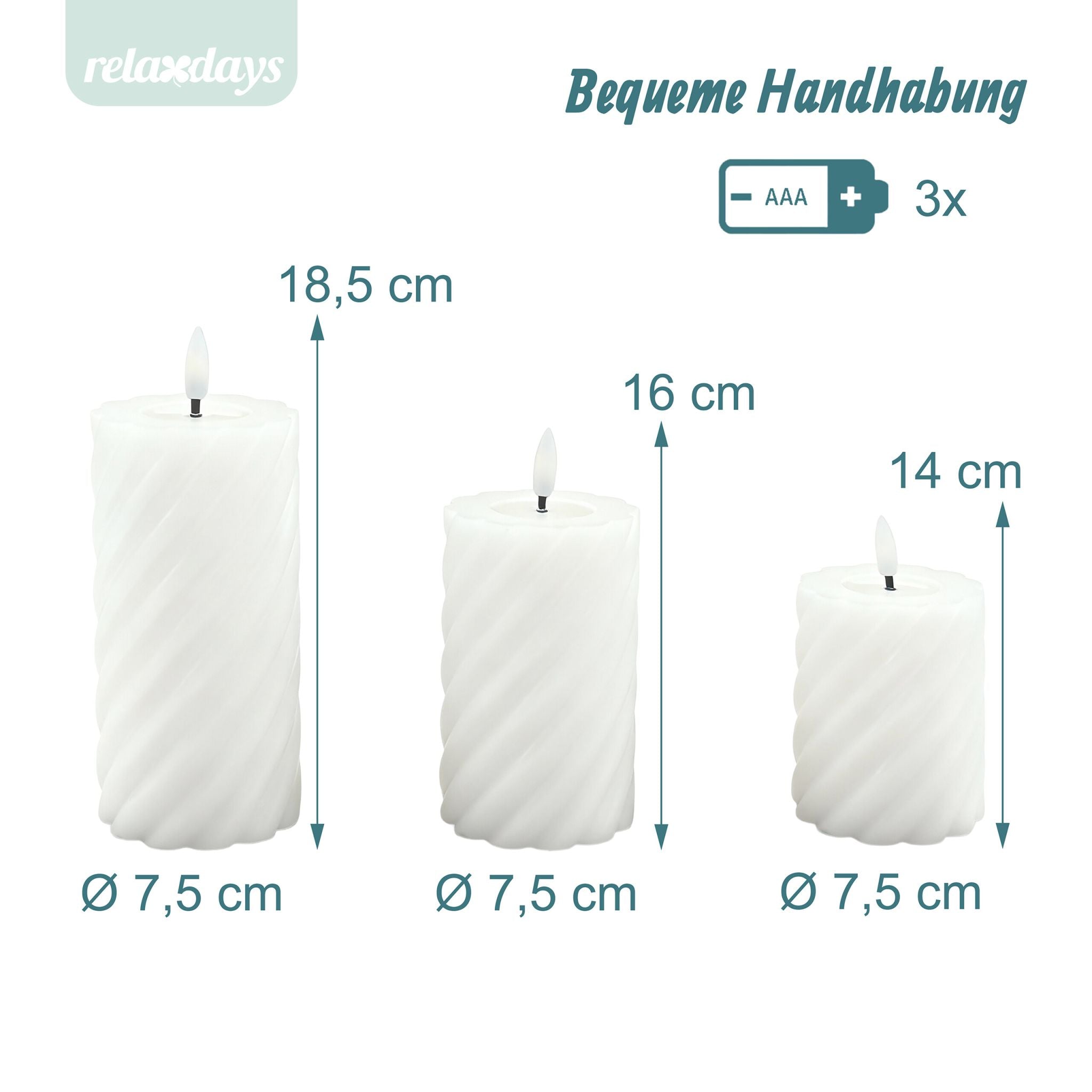 LED Kerzen 3er-Set Weiss von Relaxdays