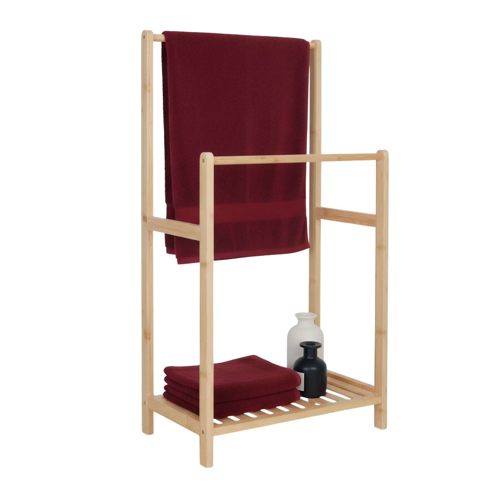 Handtuchständer Bambus 2 Stangen Ablage Hellbraun von Relaxdays