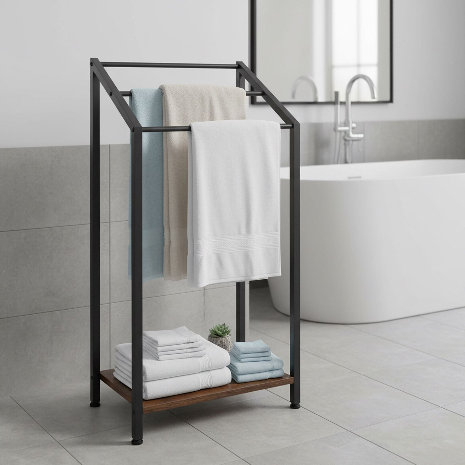 Handtuchständer mit Ablage Braun-Schwarz von Relaxdays