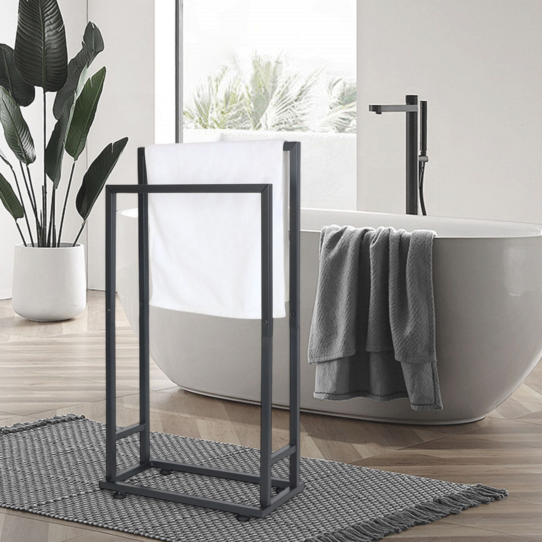 Handtuchständer 2 Stangen Metall Schwarz von Relaxdays