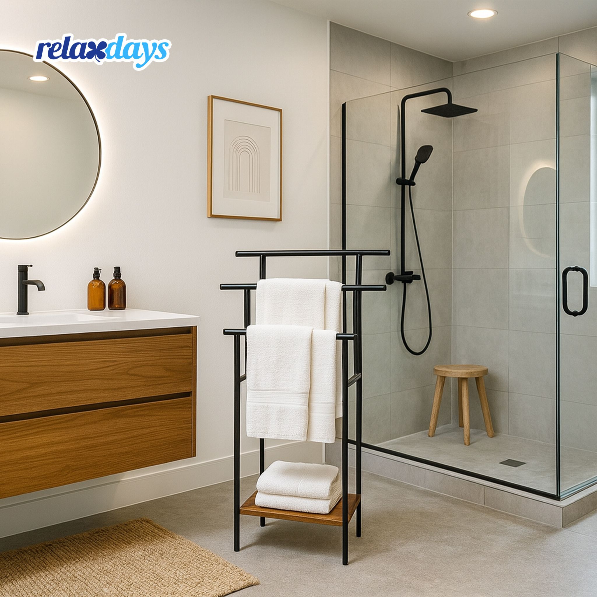 Handtuchständer mit Ablage Dunkelbraun-Schwarz von Relaxdays