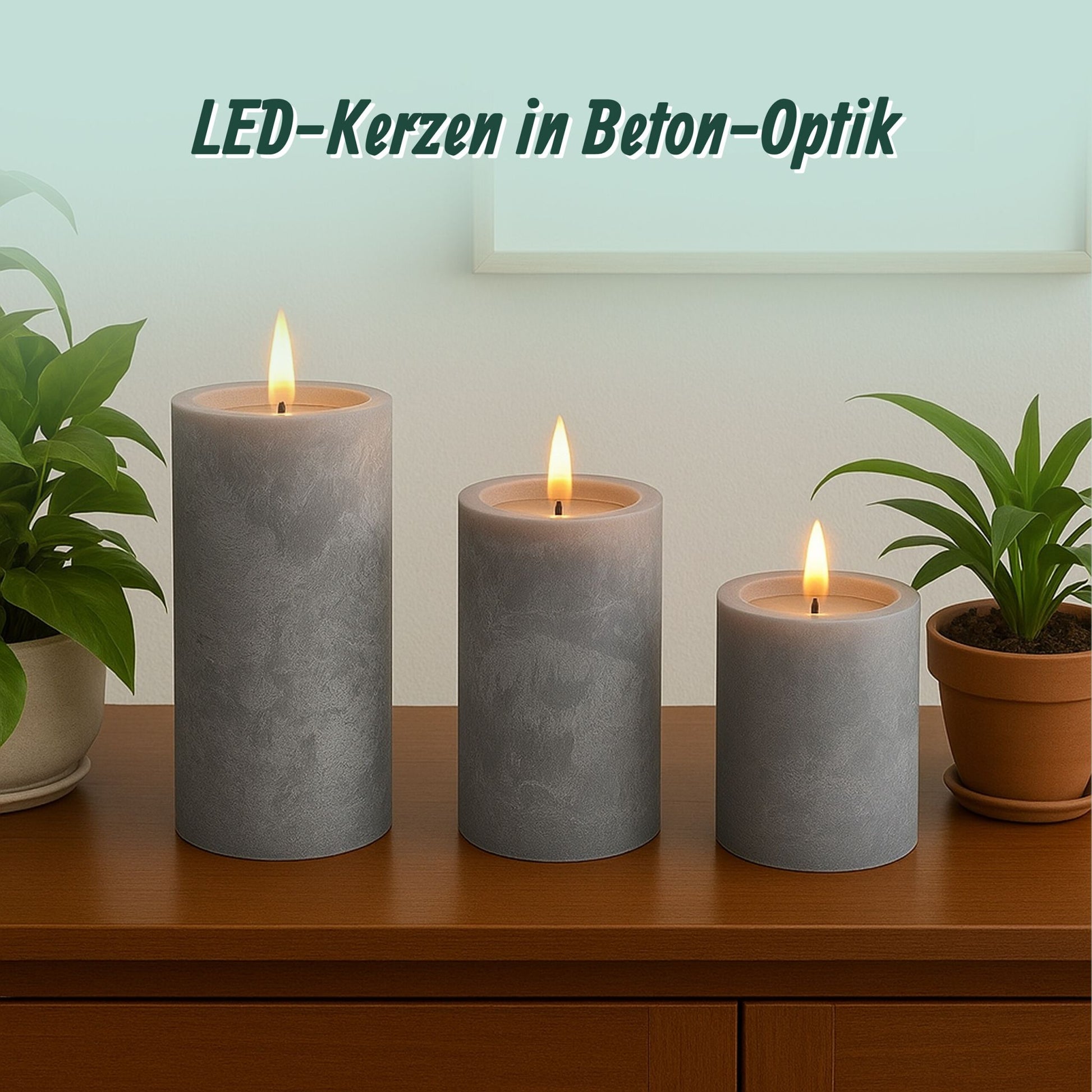 LED Kerzen 3er-Set Betonoptik Grau von Relaxdays