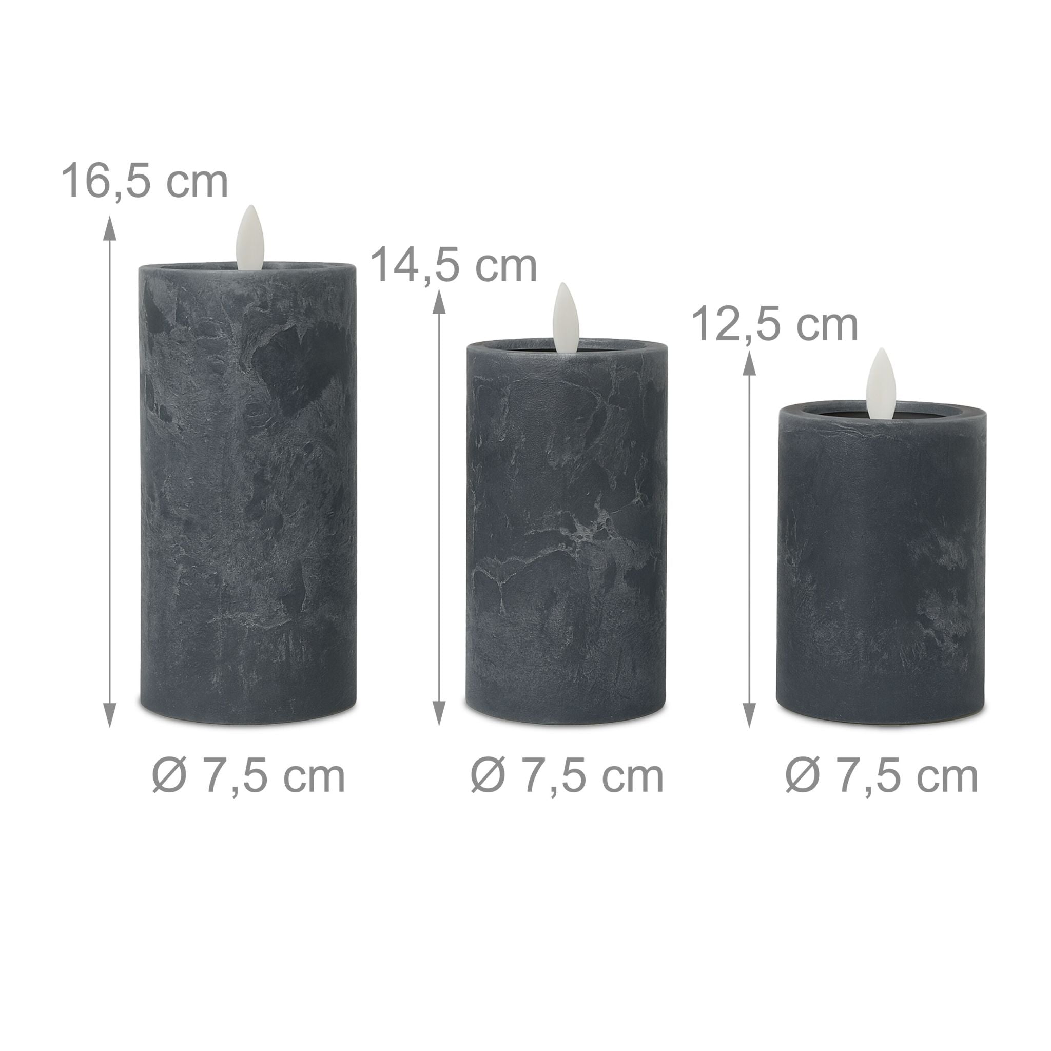 LED Kerzen 3er-Set Betonoptik Grau von Relaxdays