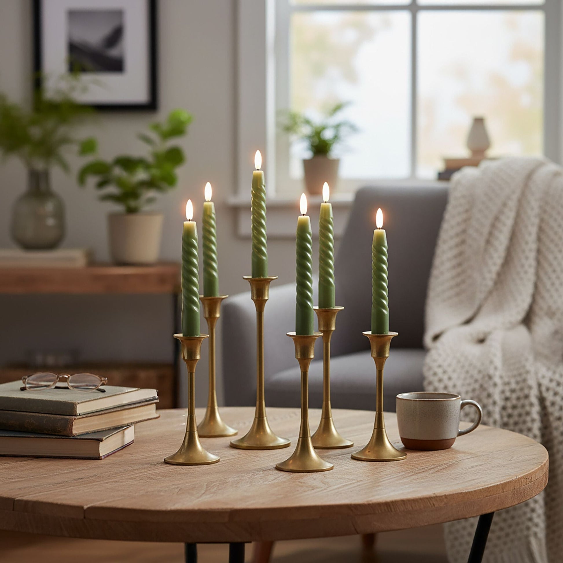 LED Stabkerzen 6er-Set Dunkelgrün von Relaxdays