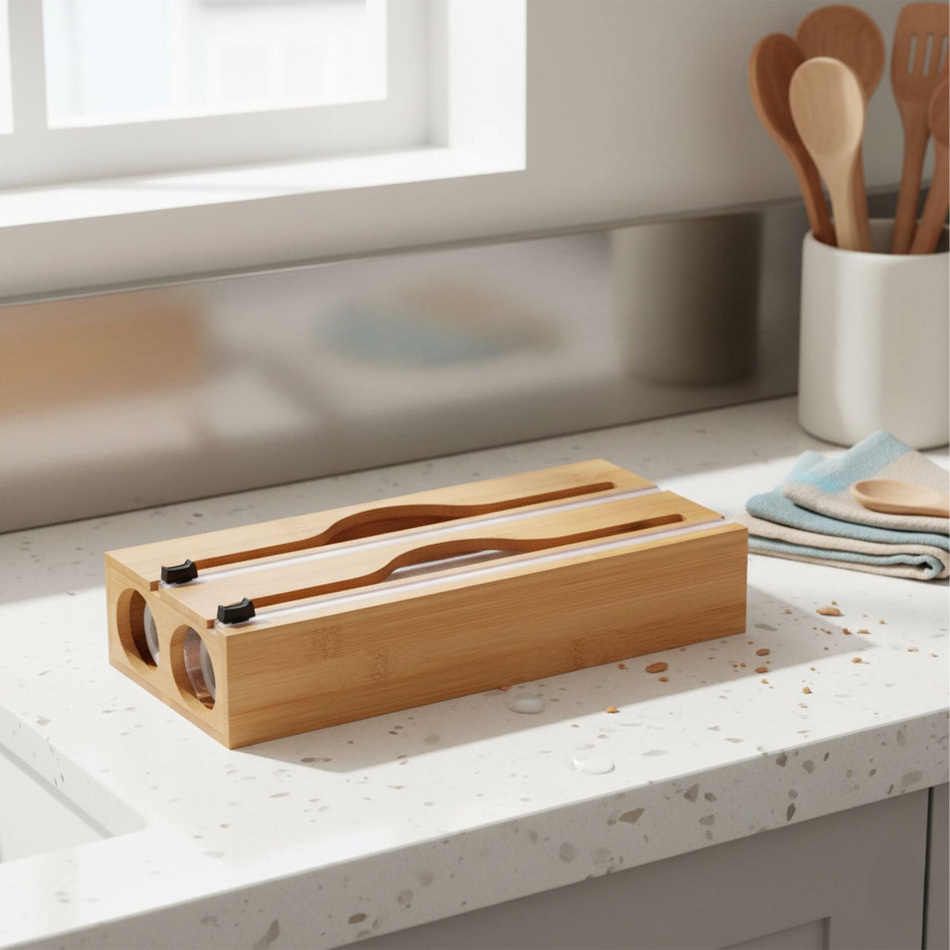 Folienspender Bambus Hellbraun von Relaxdays