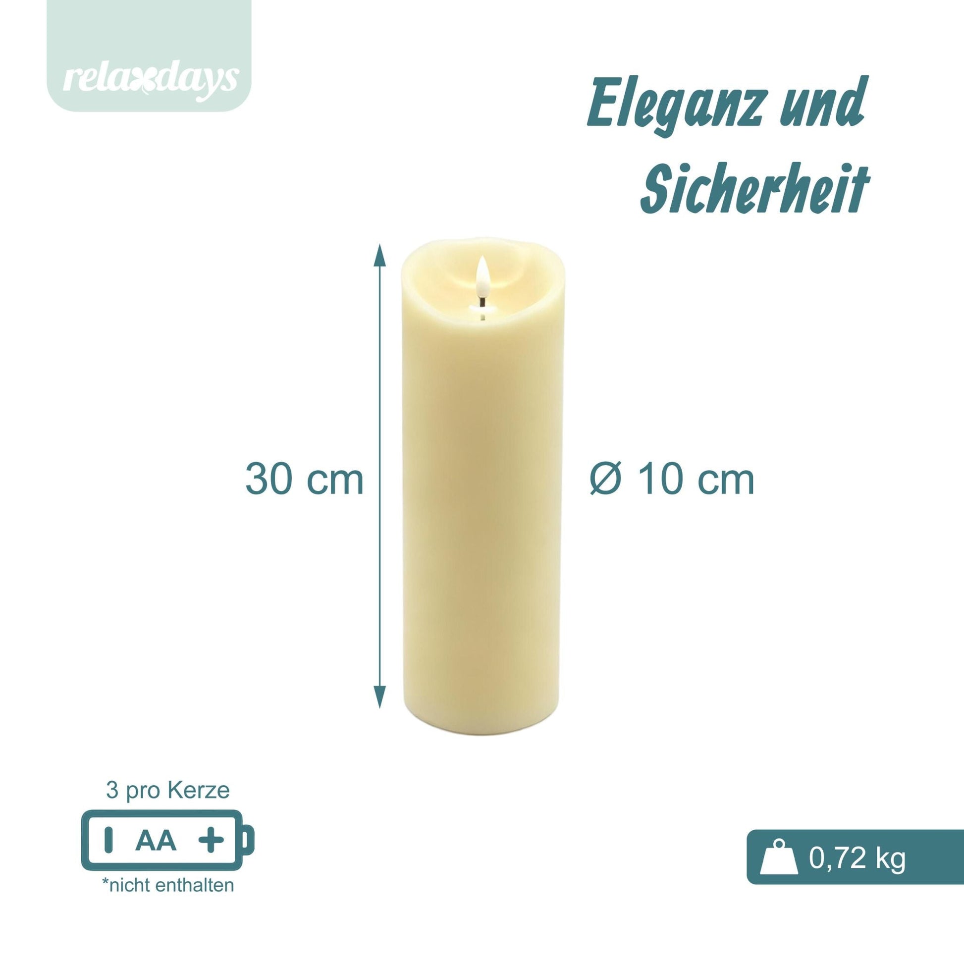 LED Kerze 30cm hoch Creme von Relaxdays