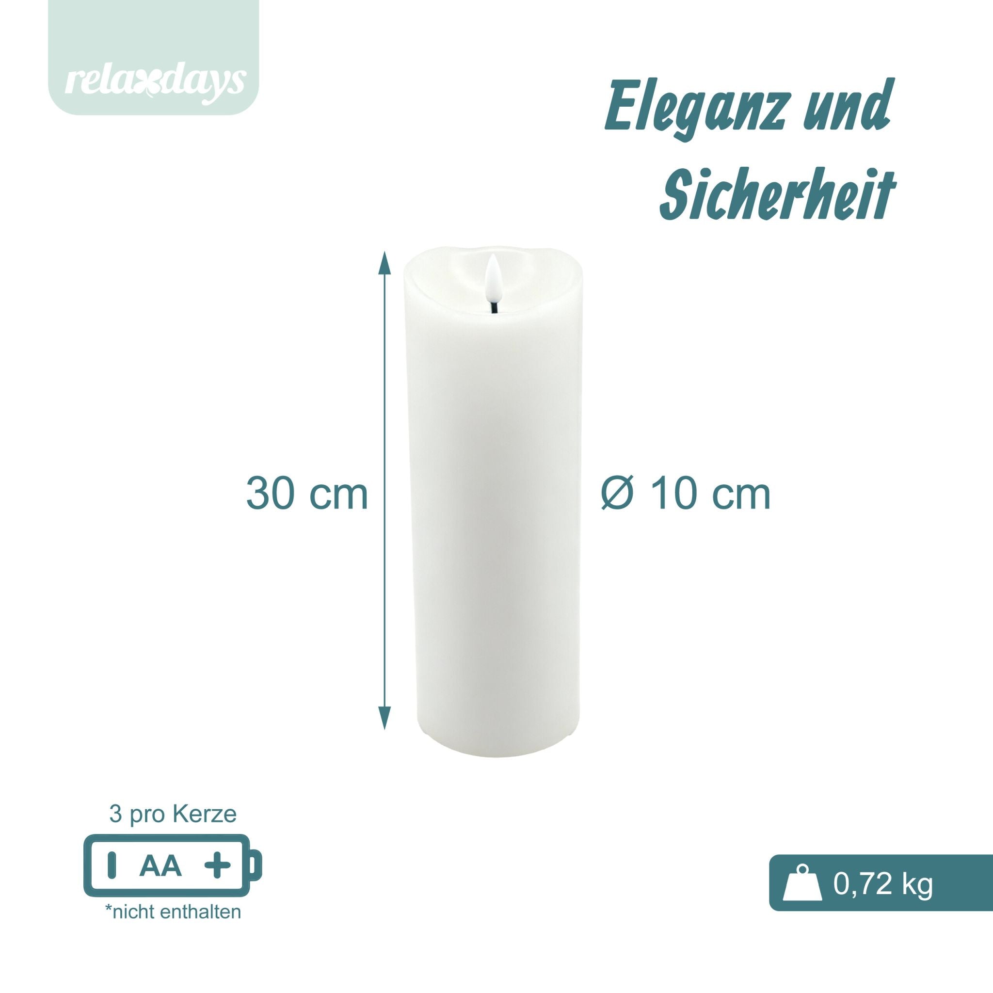 LED Kerze 30cm hoch Weiss von Relaxdays