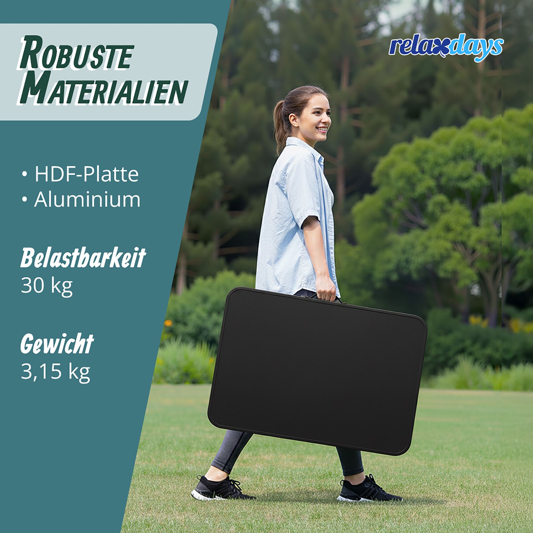 Klappbarer Campingtisch Schwarz-Silber von Relaxdays