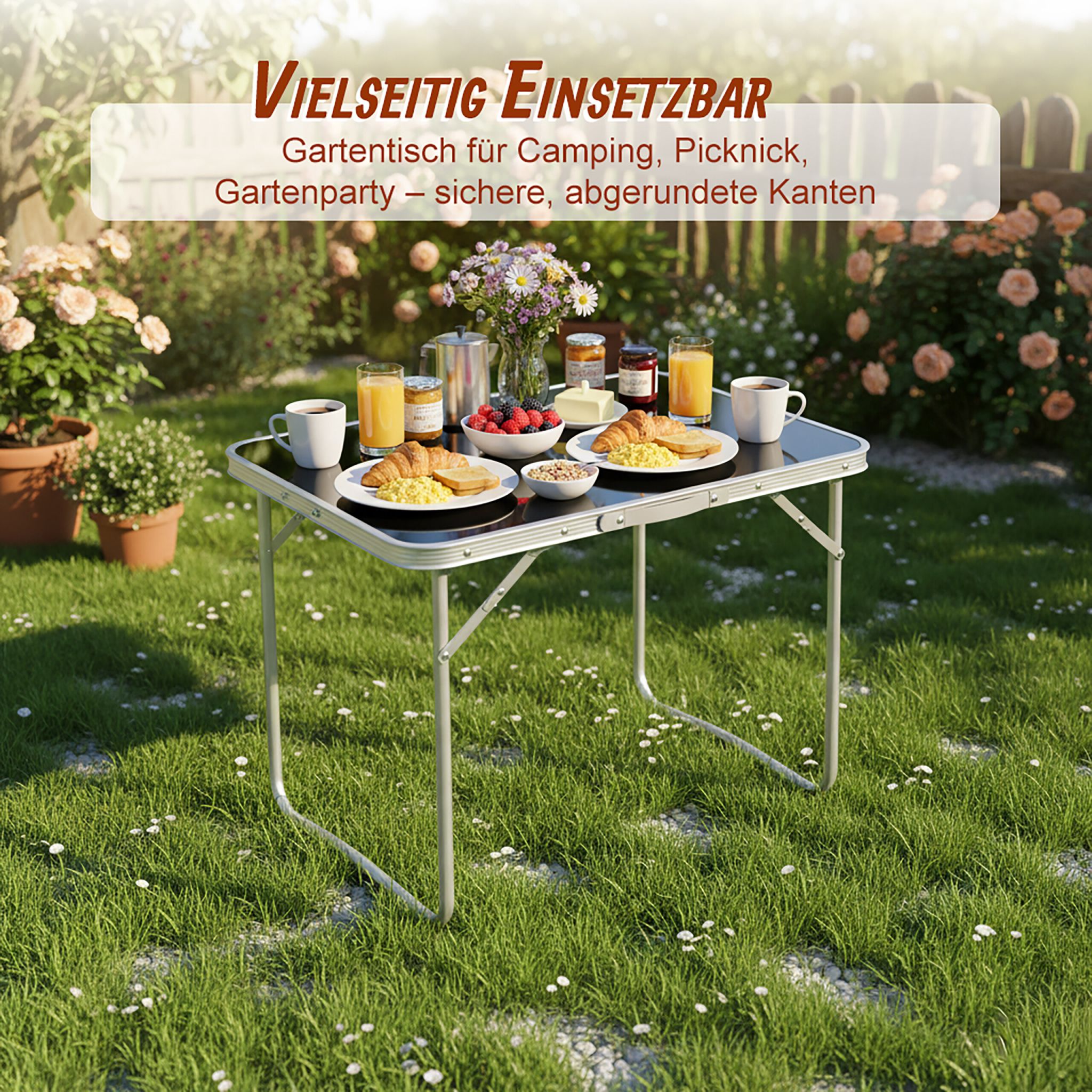 Klappbarer Campingtisch Schwarz-Silber von Relaxdays