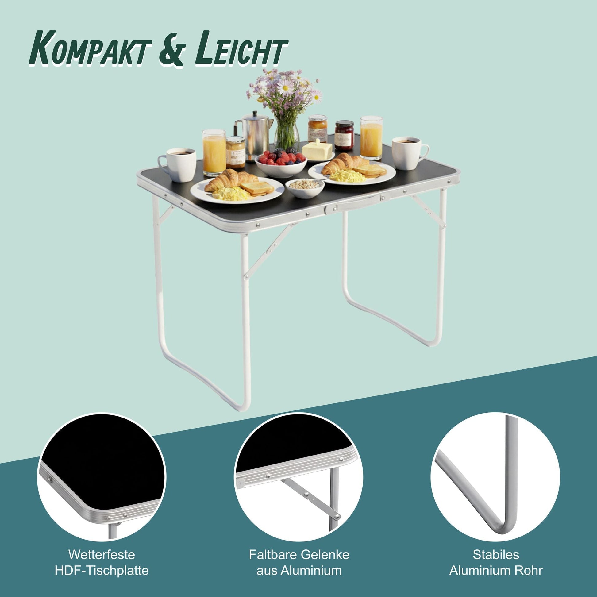 Klappbarer Campingtisch Schwarz-Silber von Relaxdays