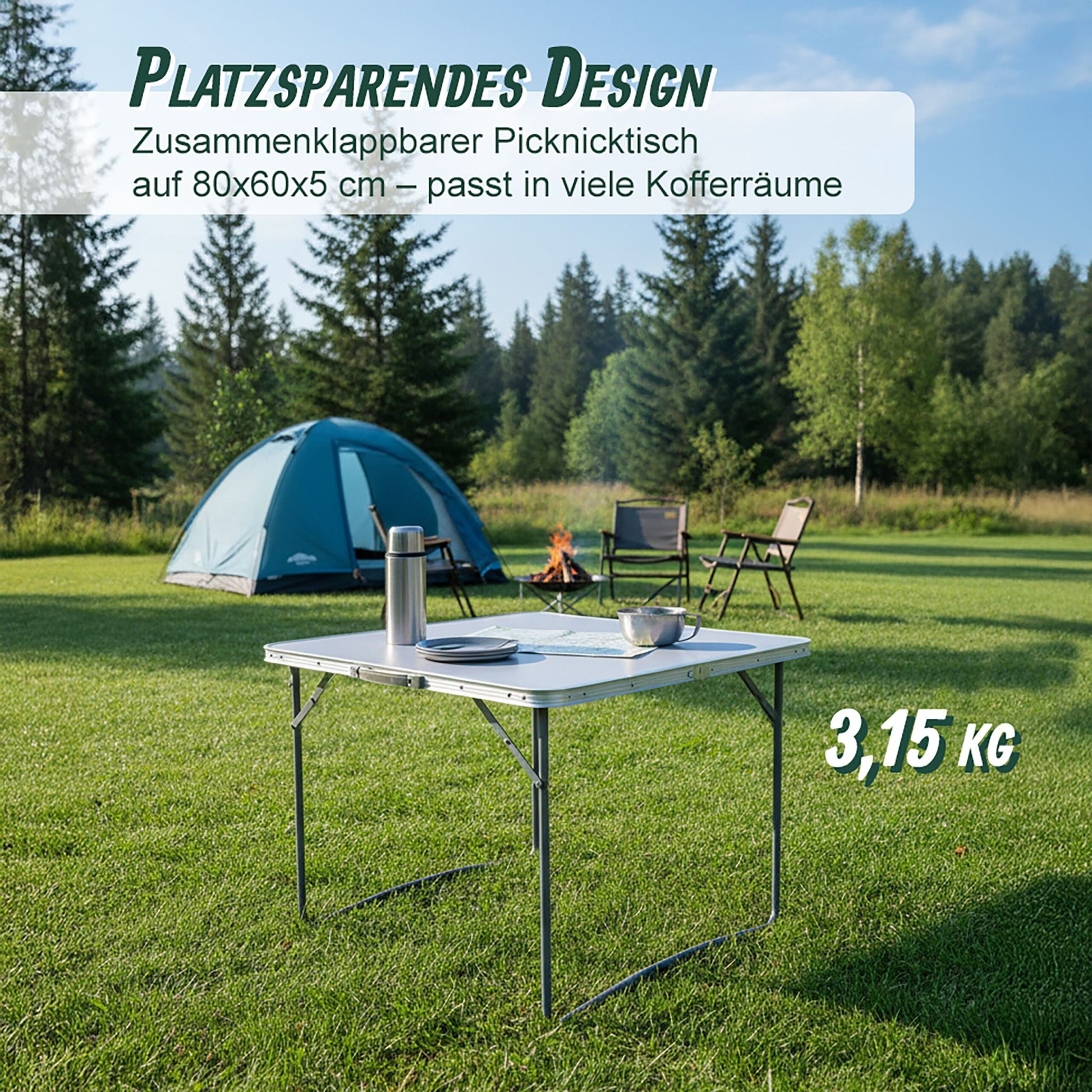 Klappbarer Campingtisch Weiss-Silber von Relaxdays