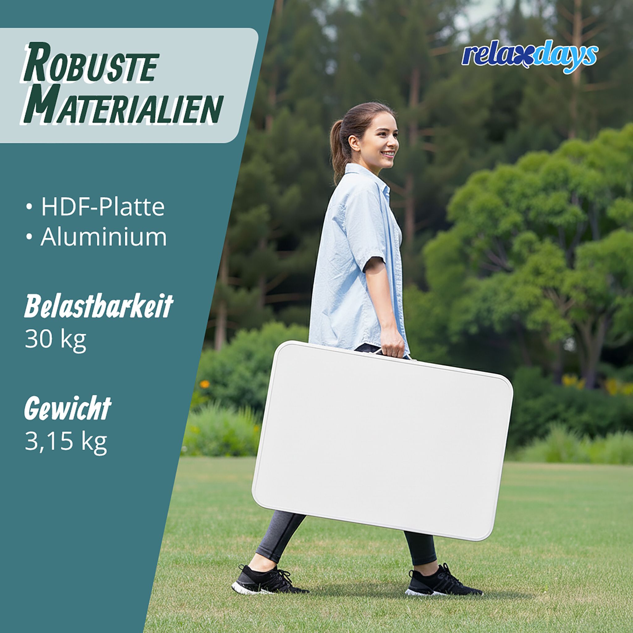 Klappbarer Campingtisch Weiss-Silber von Relaxdays