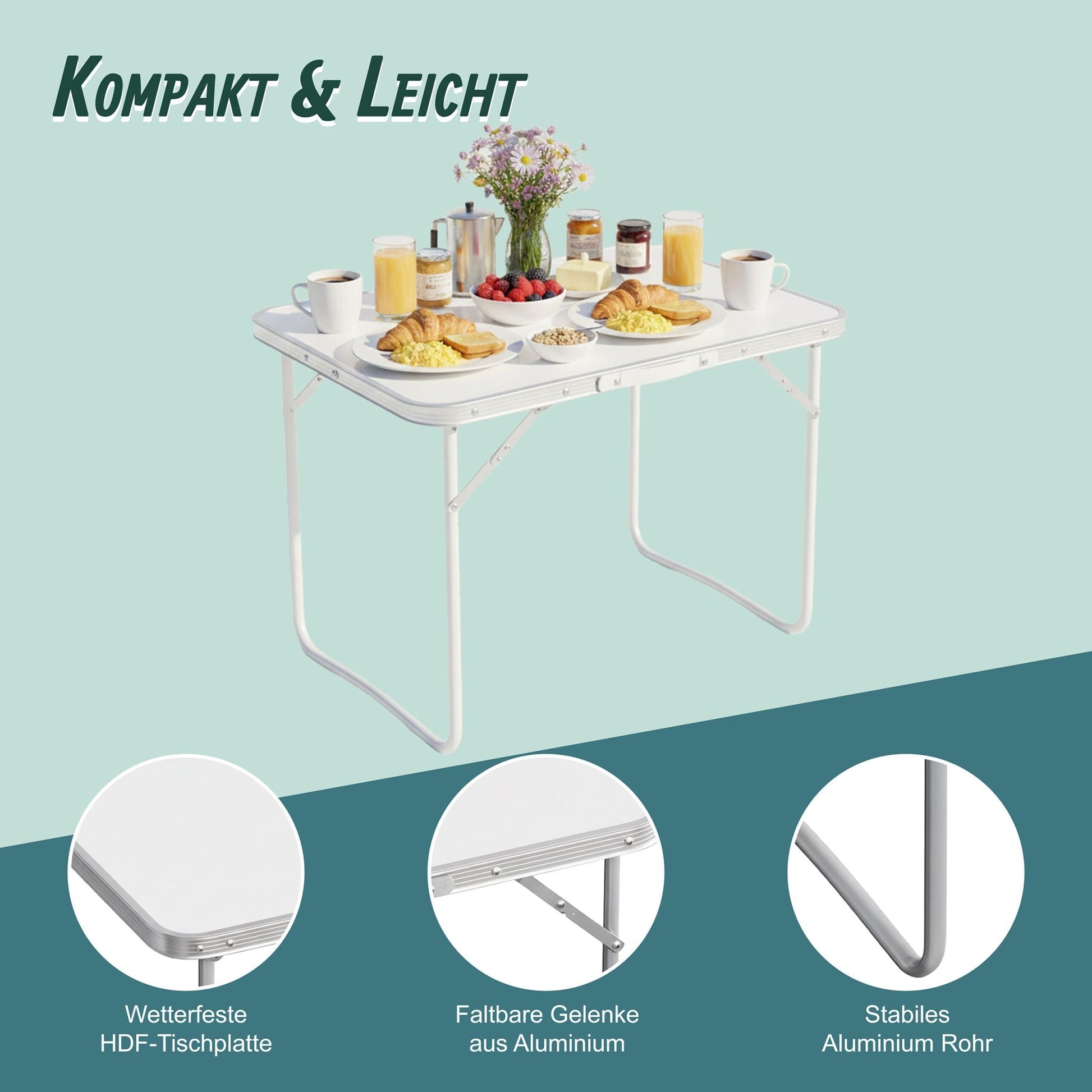 Klappbarer Campingtisch Weiss-Silber von Relaxdays