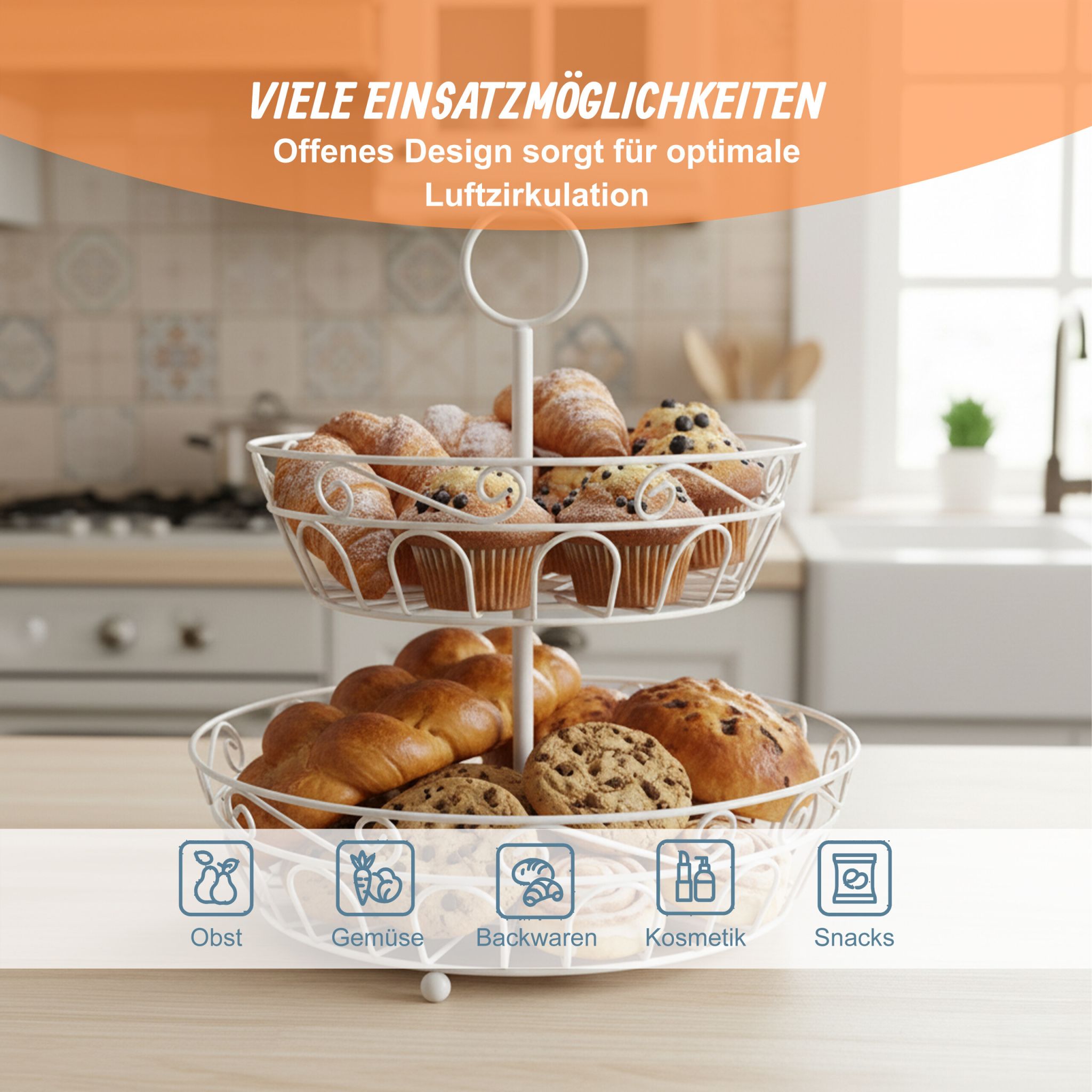Obst Etagere 2 Etagen Weiss