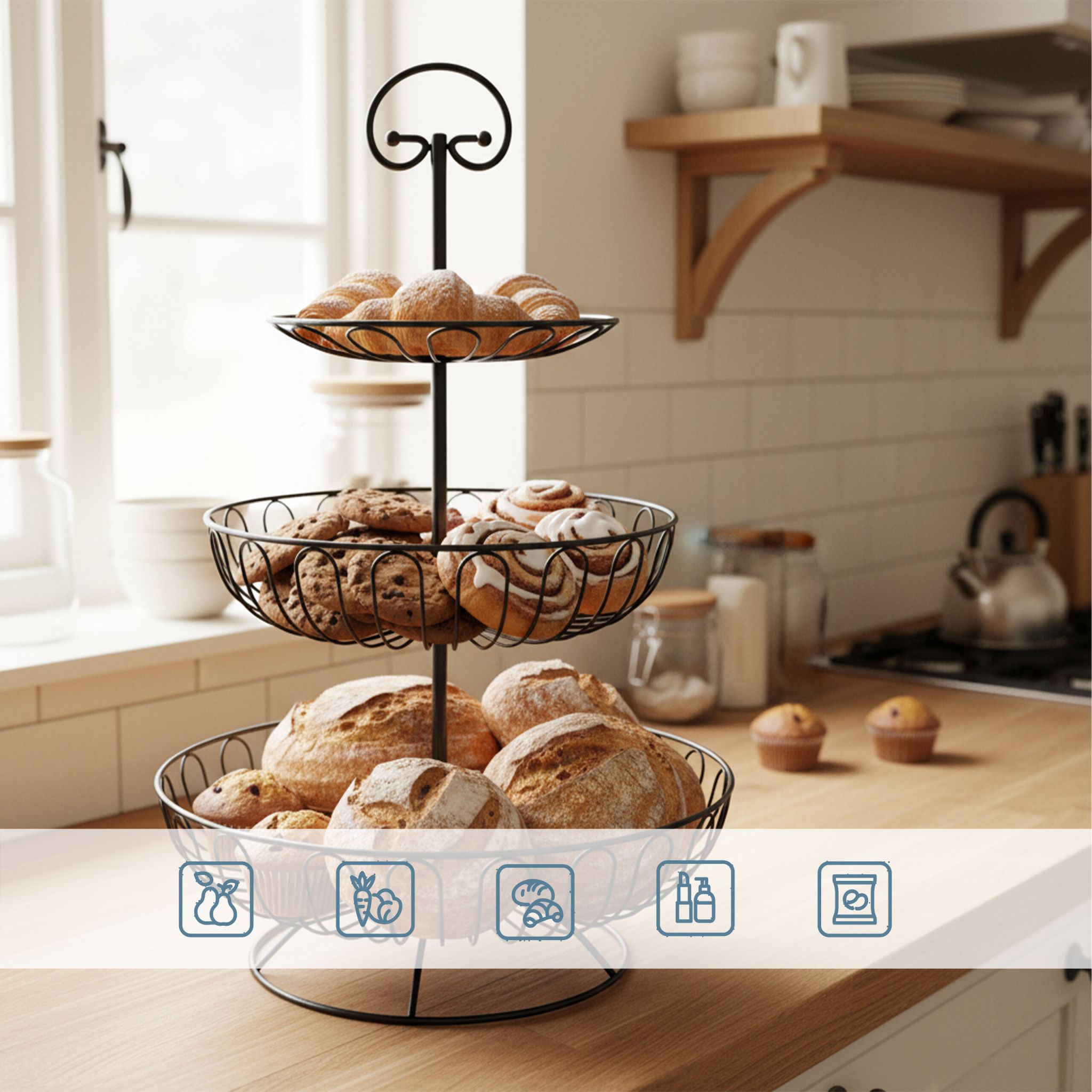 Obst Etagere 3 Etagen Schwarz