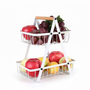 Obst Etagere 2 Etagen Weiss-Hellbraun
