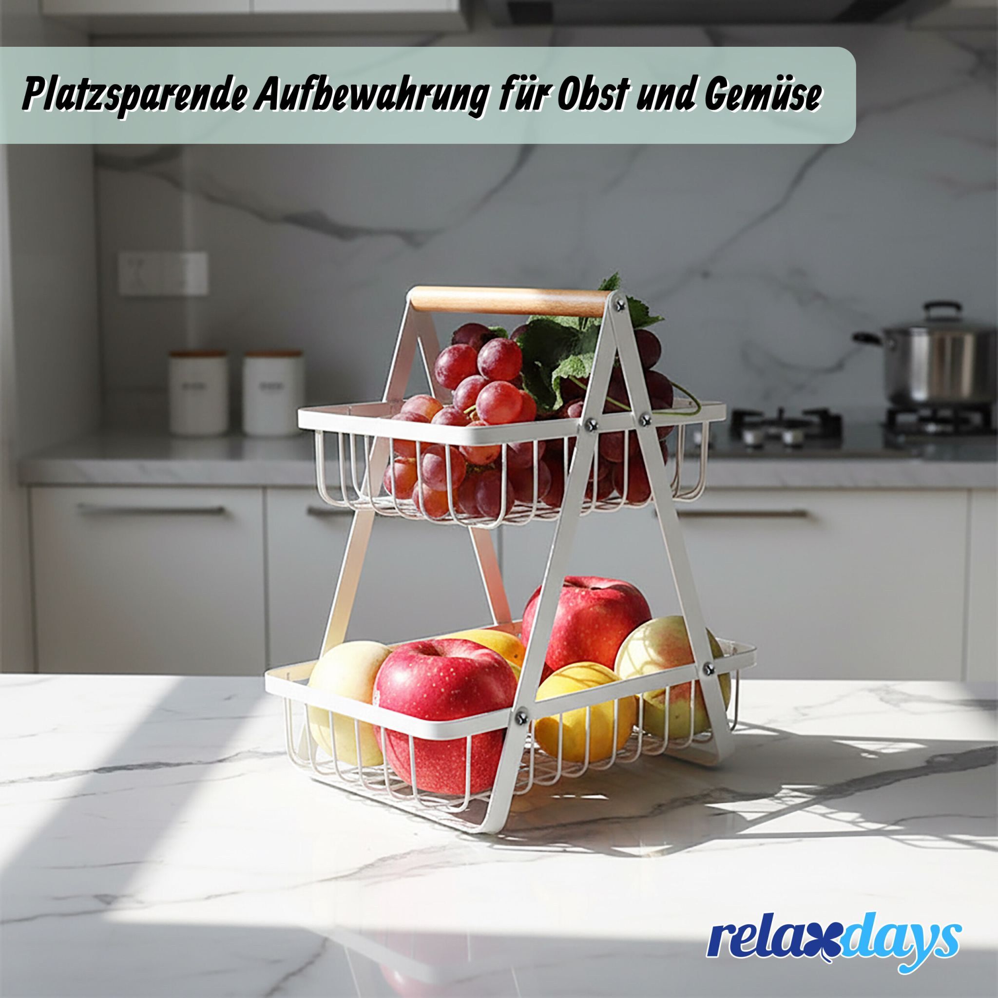 Obst Etagere 2 Etagen Weiss-Hellbraun
