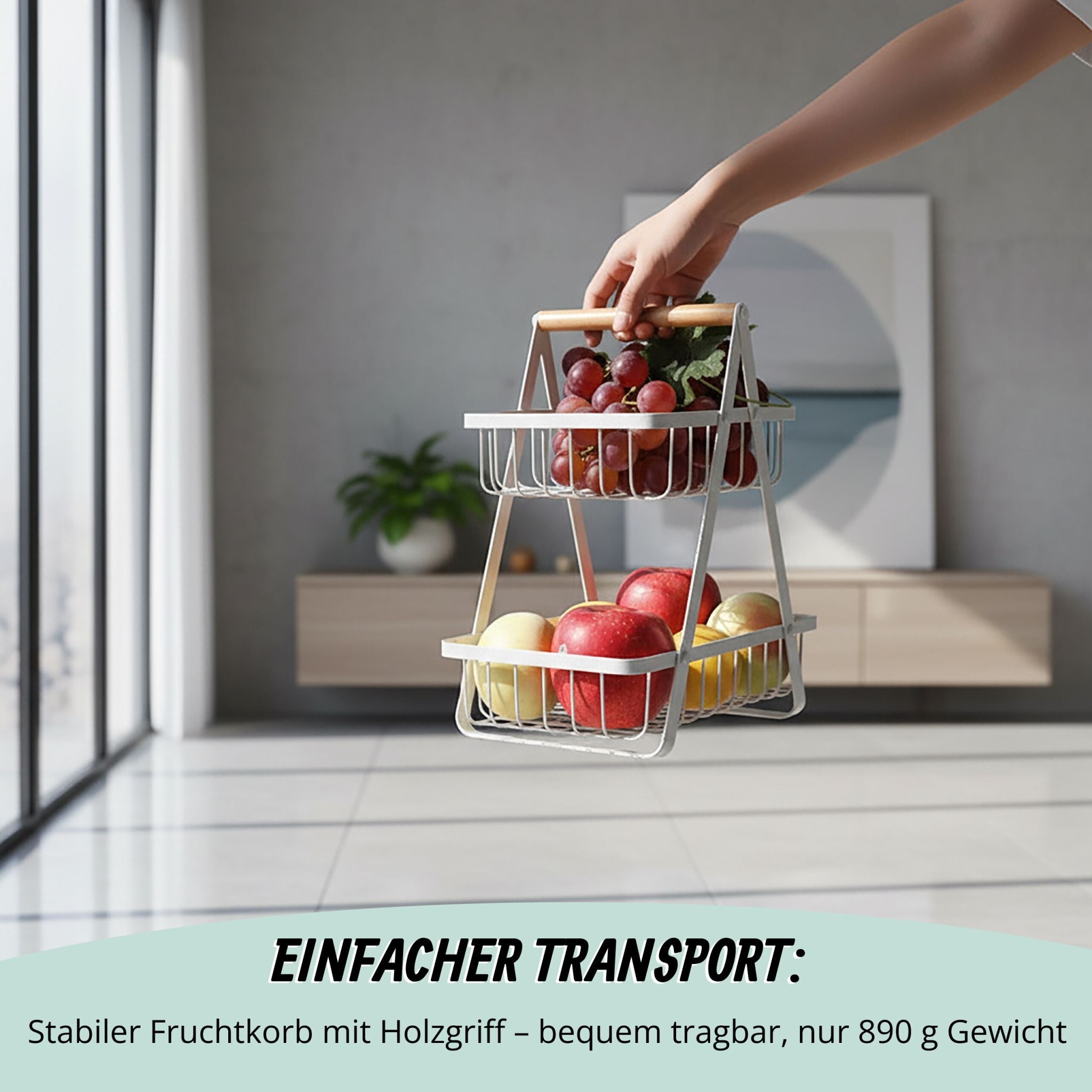 Obst Etagere 2 Etagen Weiss-Hellbraun