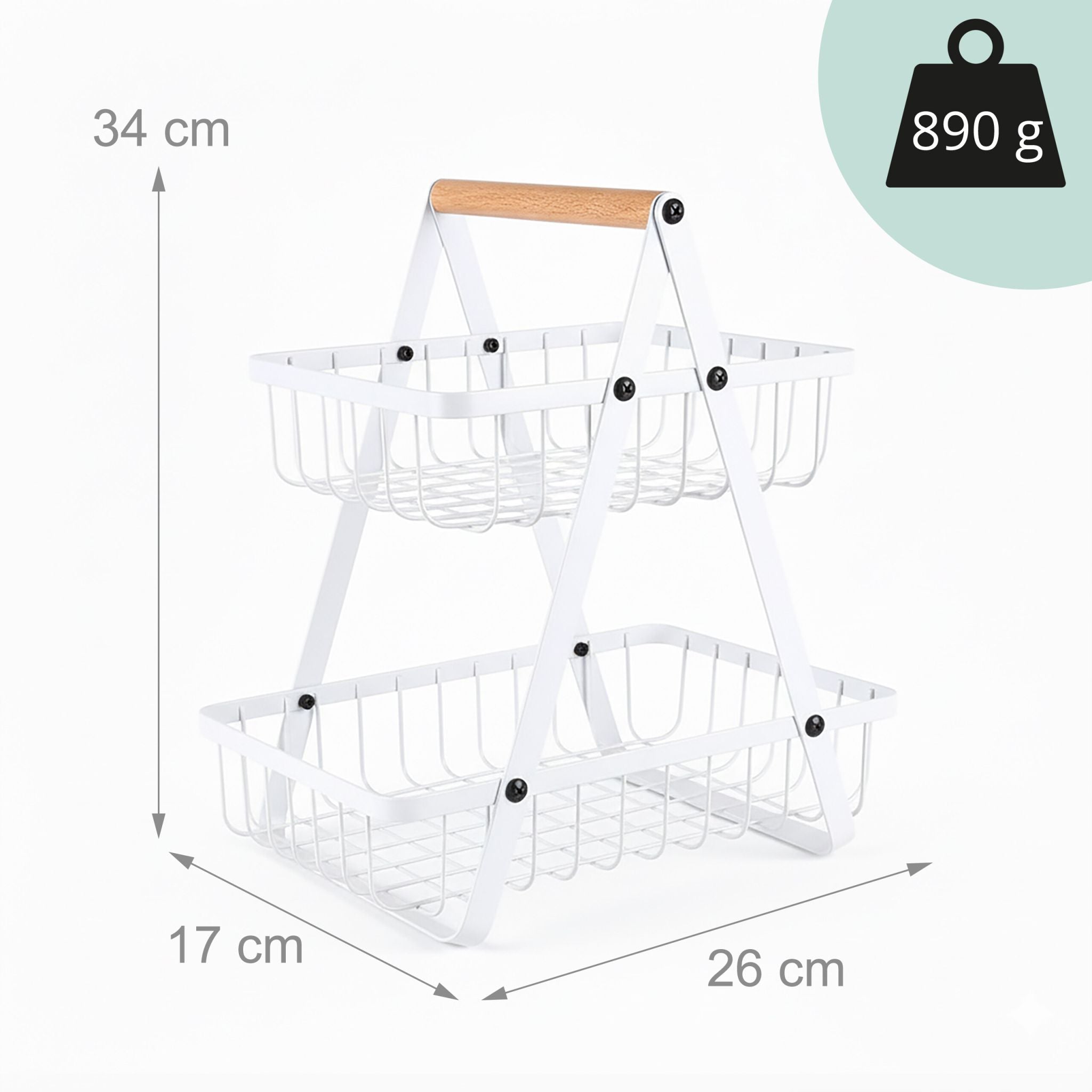 Obst Etagere 2 Etagen Weiss-Hellbraun
