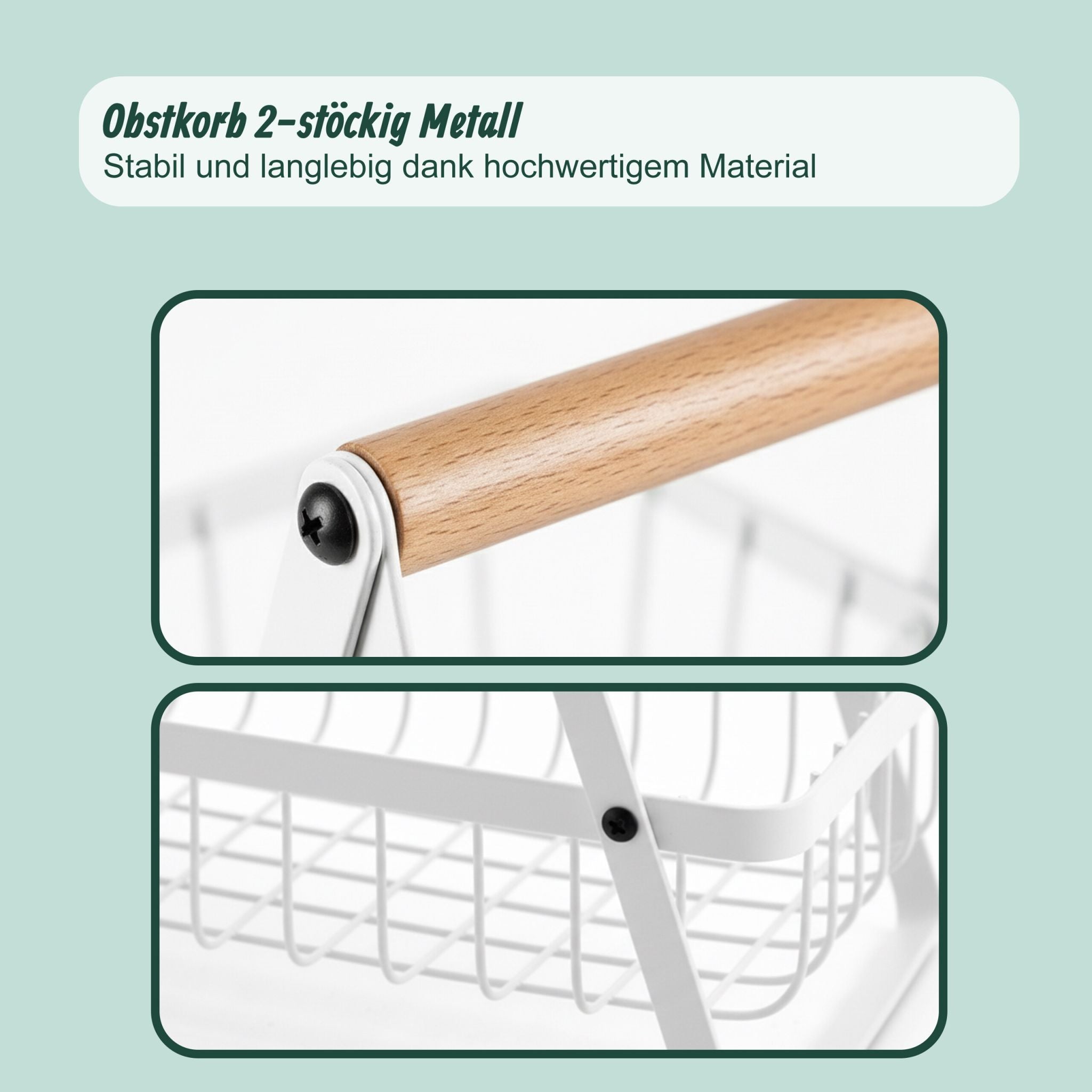Obst Etagere 2 Etagen Weiss-Hellbraun