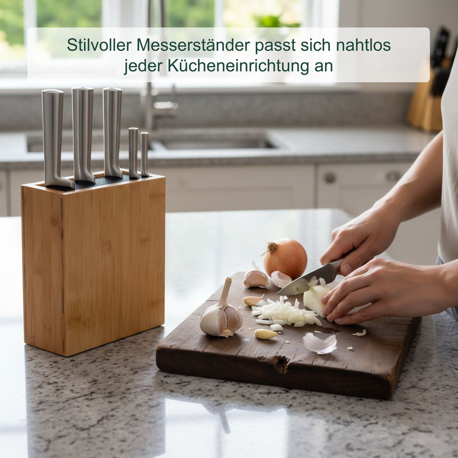 Messerblock Bambus mit Borsteneinsatz Hellbraun von Relaxdays