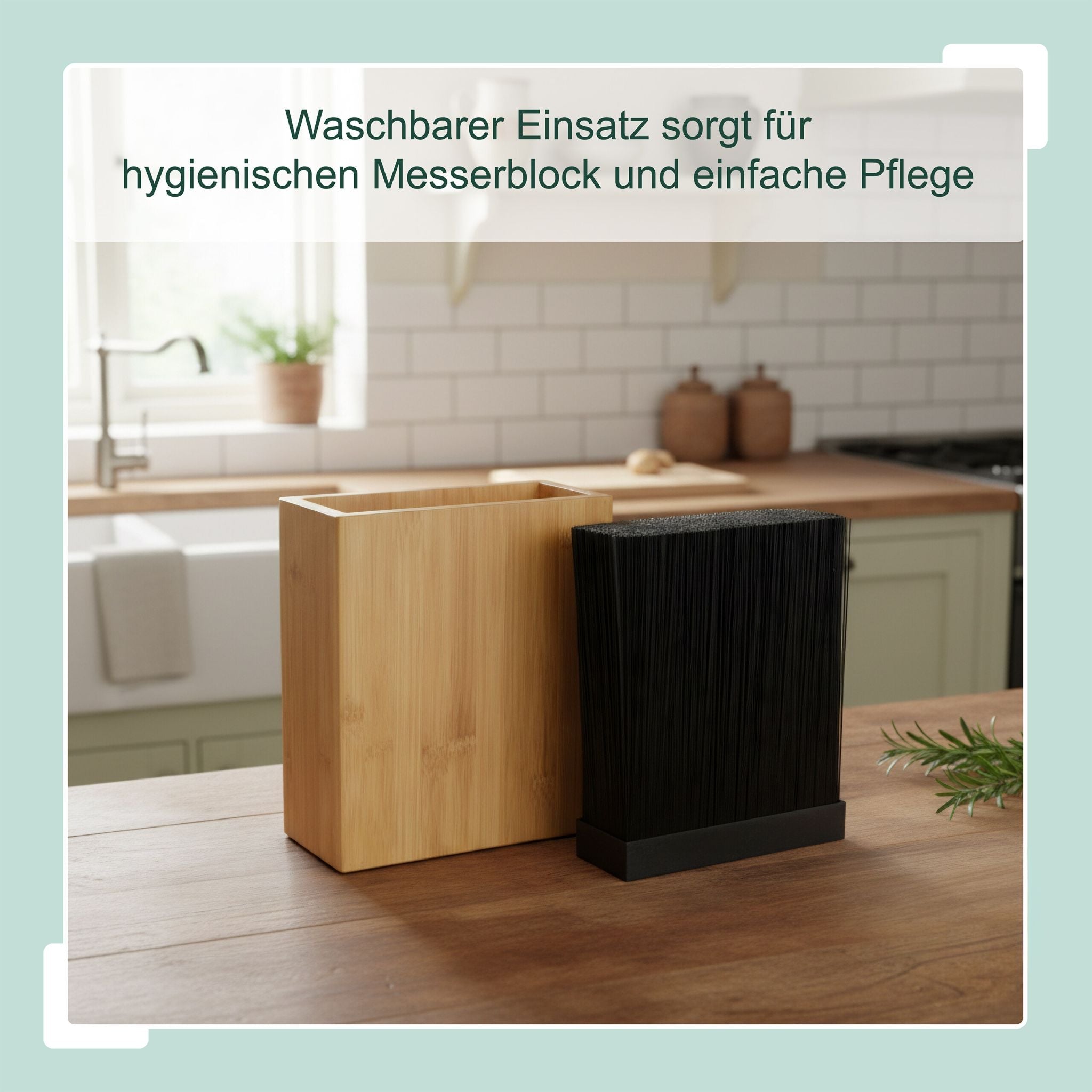 Messerblock Bambus mit Borsteneinsatz Hellbraun von Relaxdays