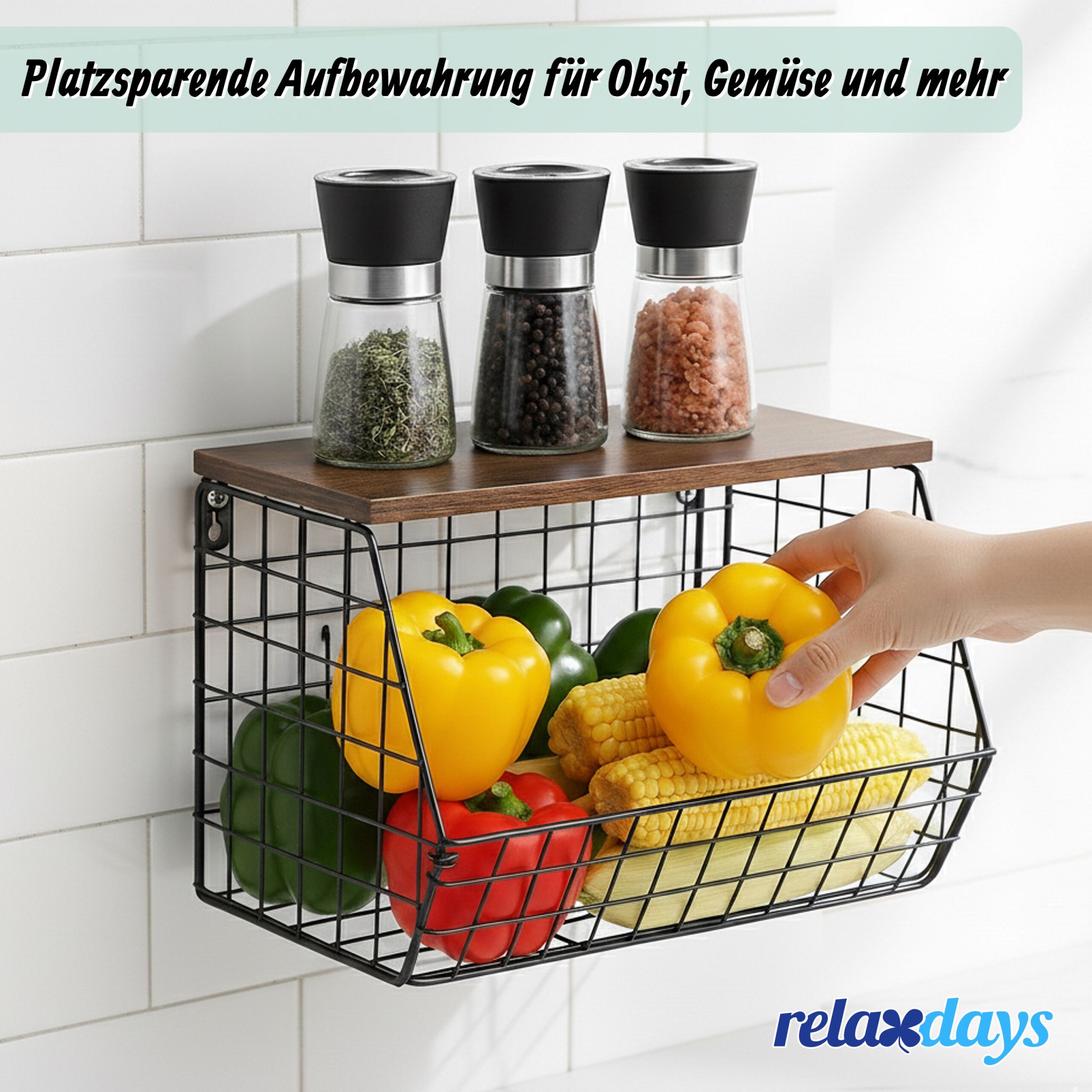 Obstkorb Wandregal Dunkelbraun-Schwarz von Relaxdays