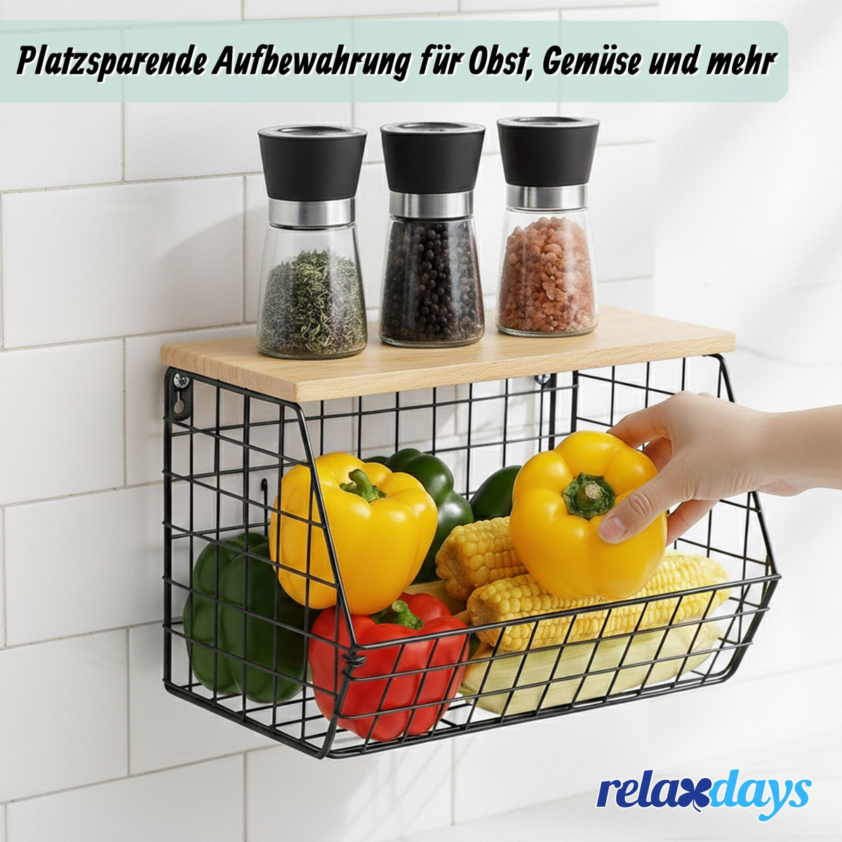 Obstkorb Wandregal Hellbraun-Schwarz von Relaxdays