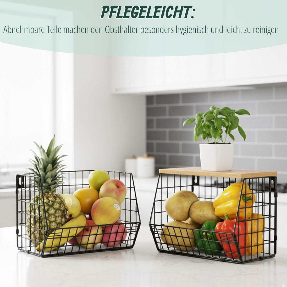 Obstkorb Wandregal Hellbraun-Schwarz von Relaxdays