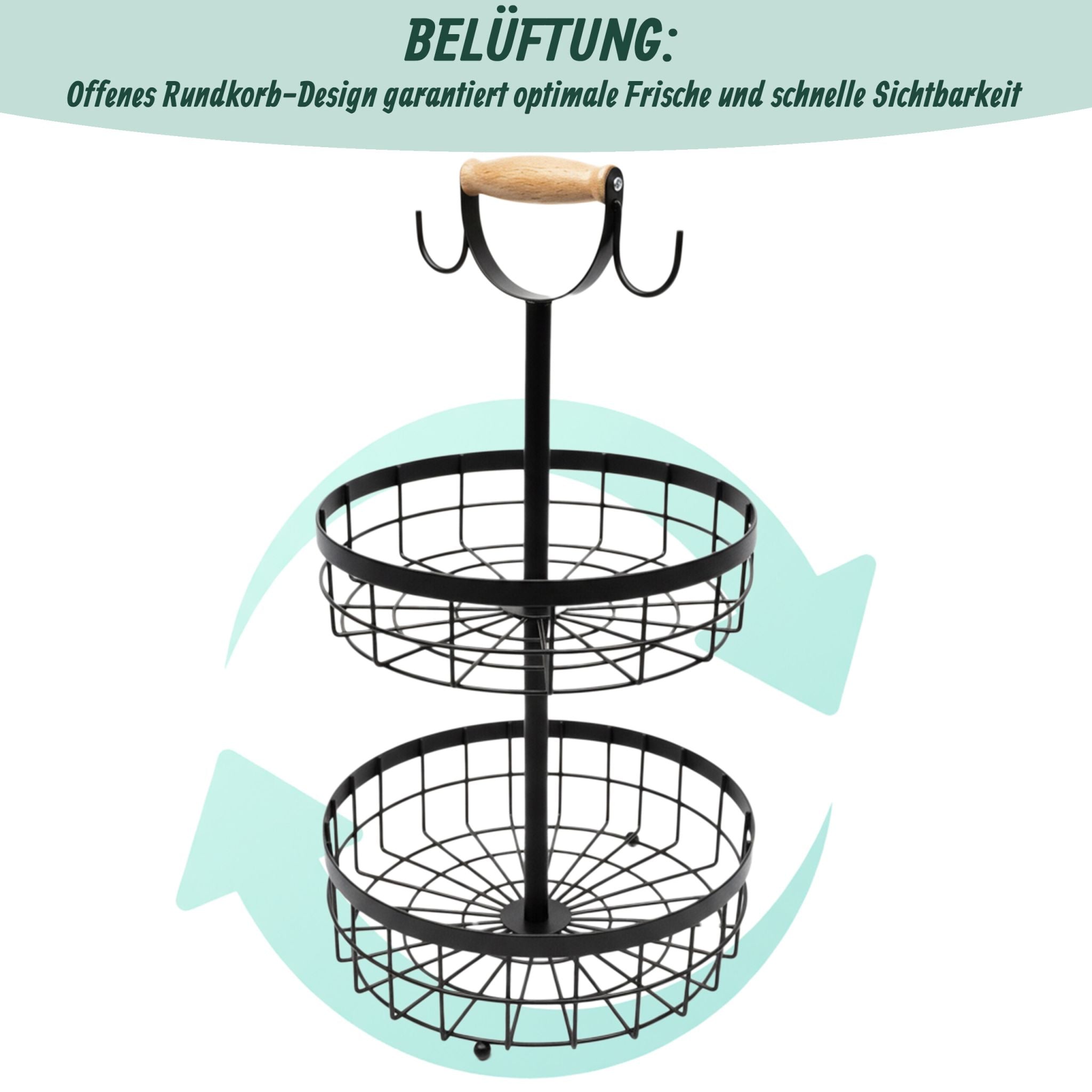 Obstkorb Etagere 2-stöckig Hellbraun-Schwarz