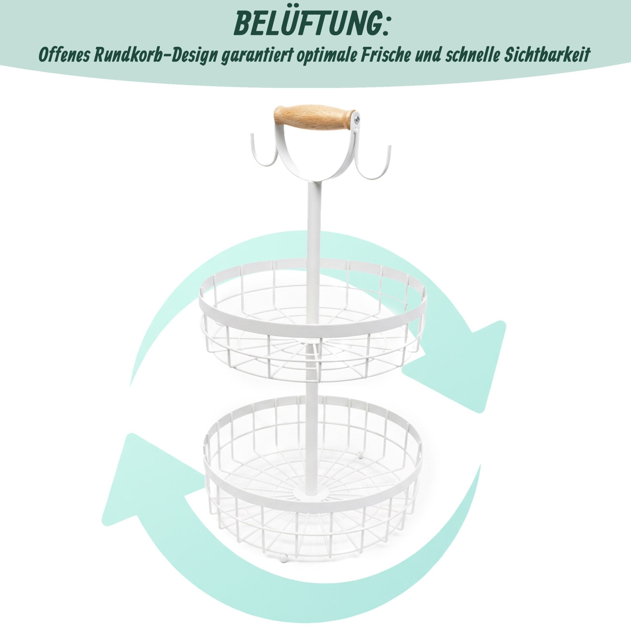 Obstkorb Etagere 2-stöckig Weiss-Hellbraun
