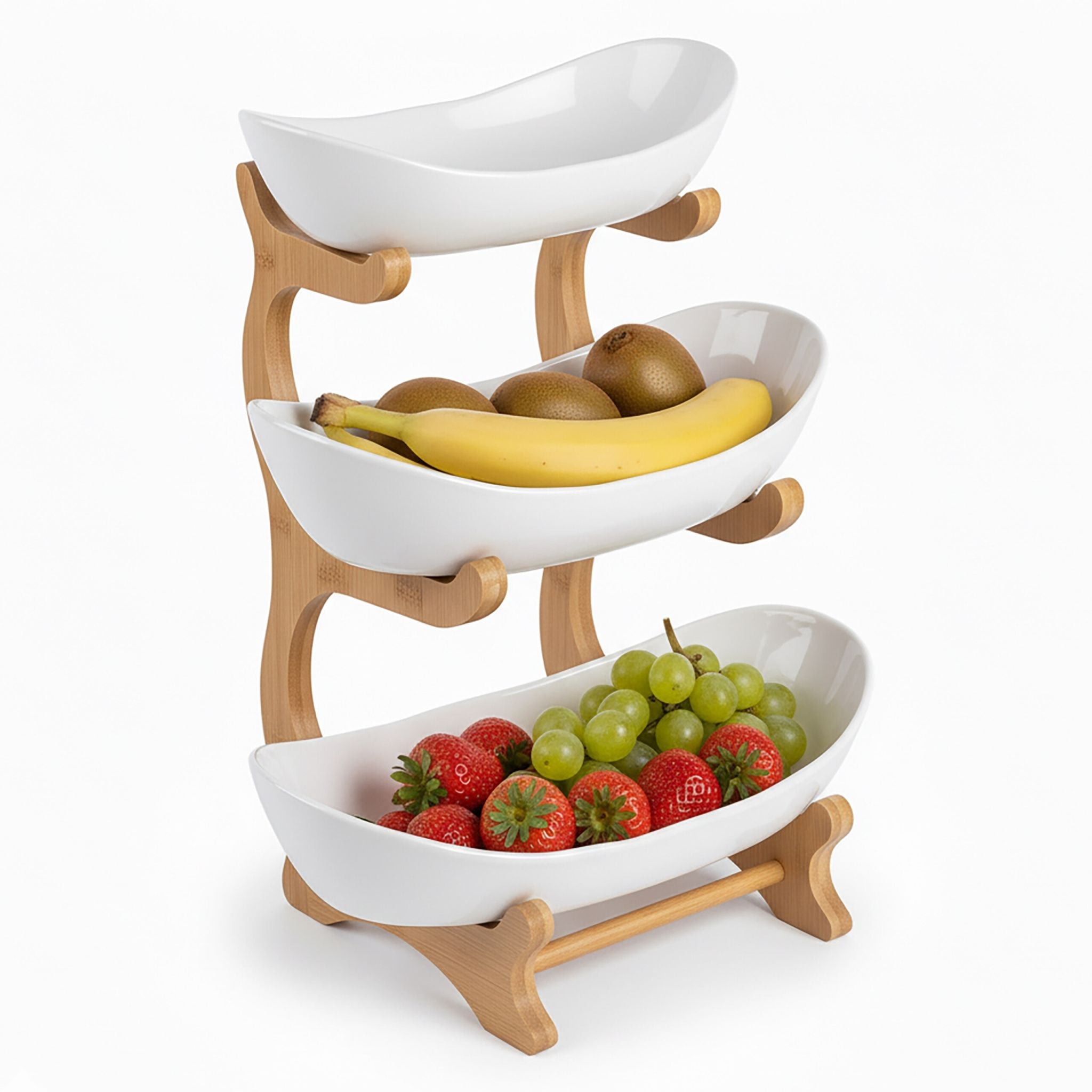Obst Etagere Bambus Kunststoff 3 Etagen Weiss-Hellbraun von Relaxdays