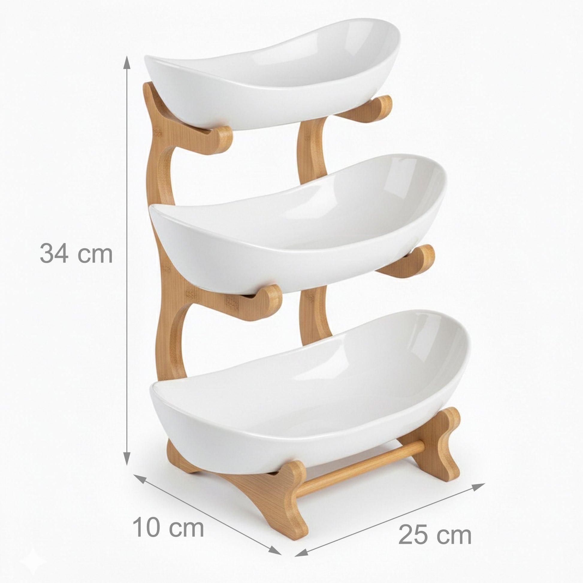 Obst Etagere Bambus Kunststoff 3 Etagen Weiss-Hellbraun von Relaxdays