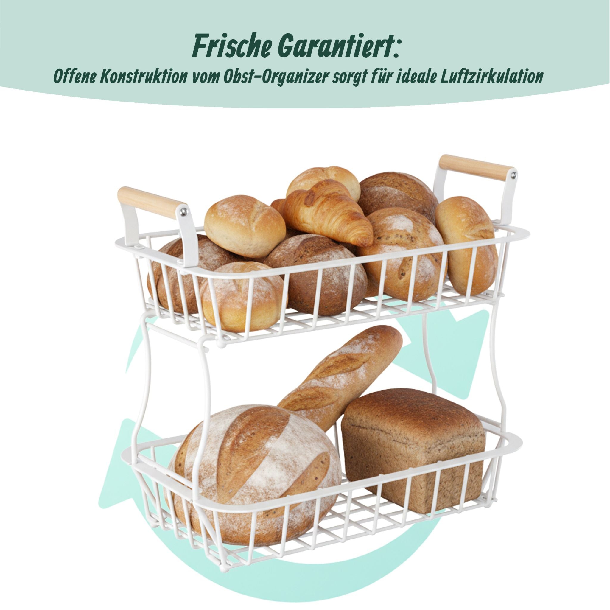 2-stöckiger Obstkorb mit Griffen Weiss-Hellbraun