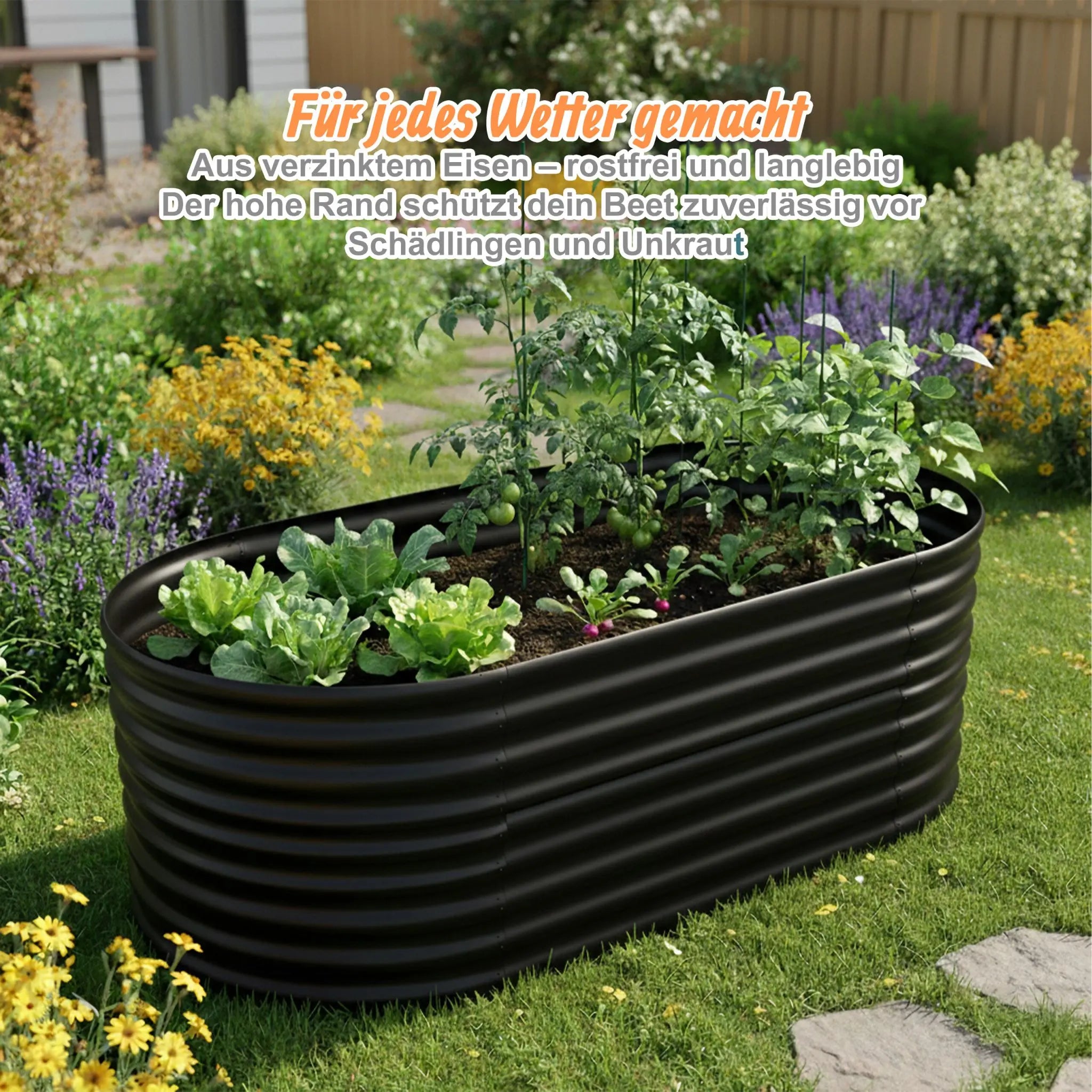 Hochbeet Metall halbrund Schwarz von Relaxdays