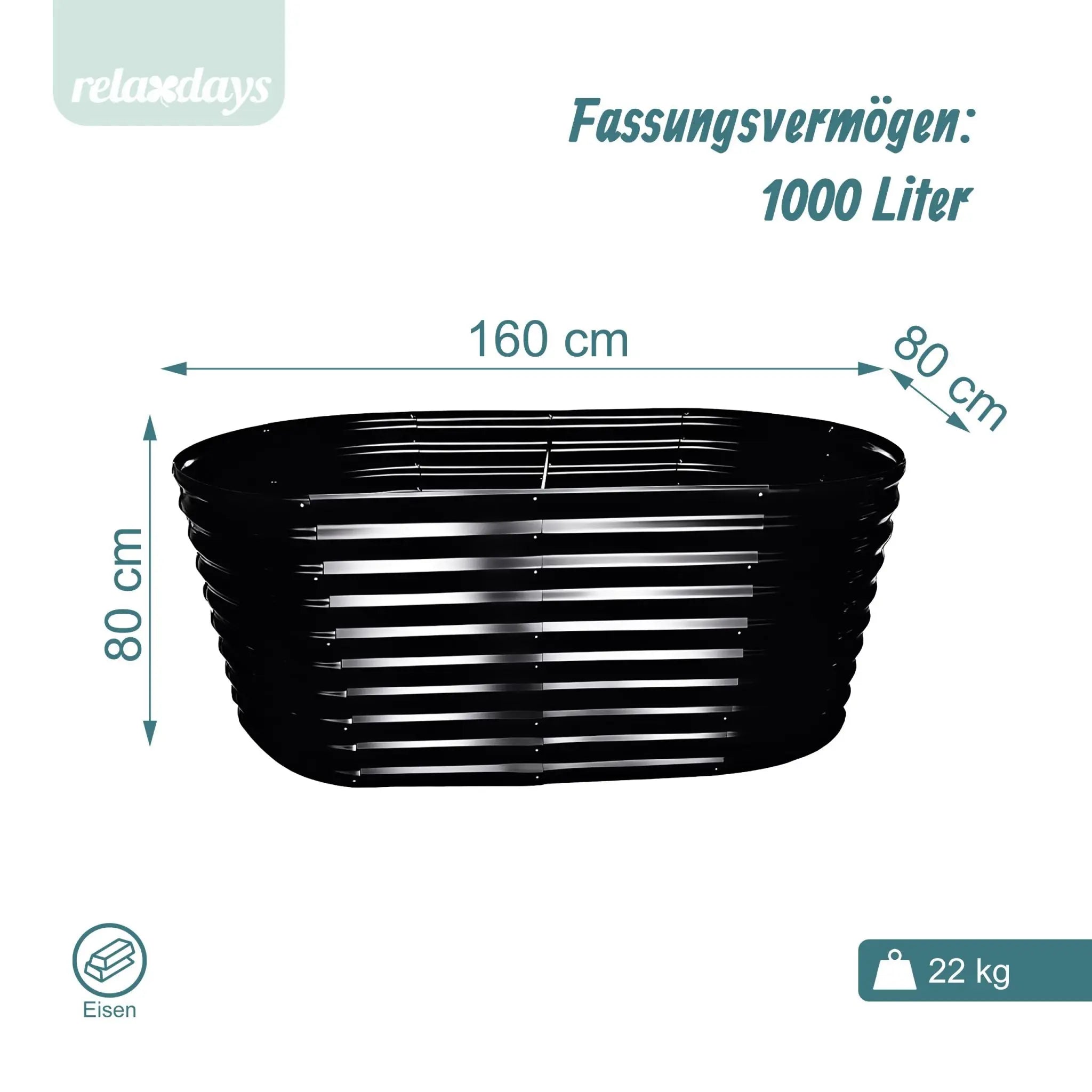 Hochbeet Metall halbrund Schwarz von Relaxdays