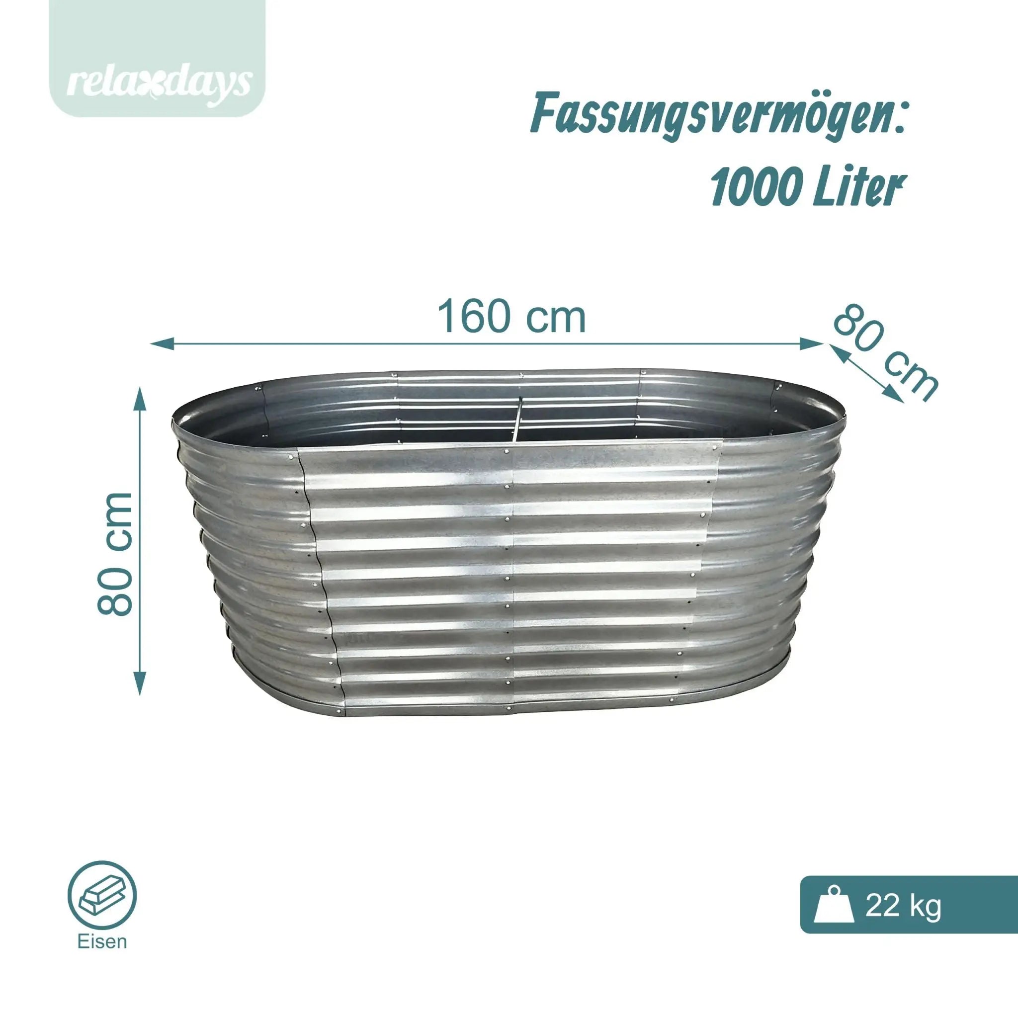 Hochbeet Metall halbrund Silber von Relaxdays