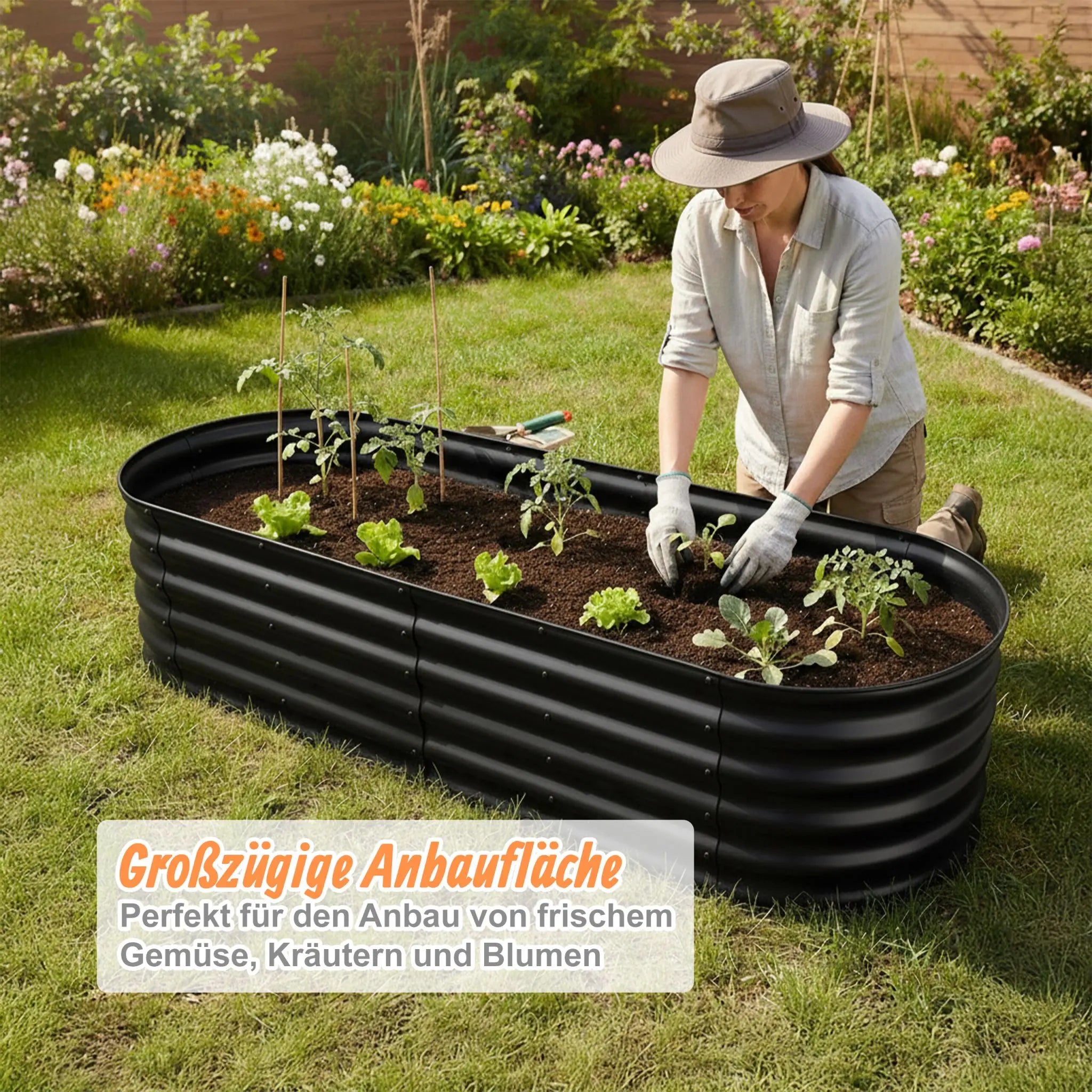 Hochbeet Metall halbrund Schwarz von Relaxdays