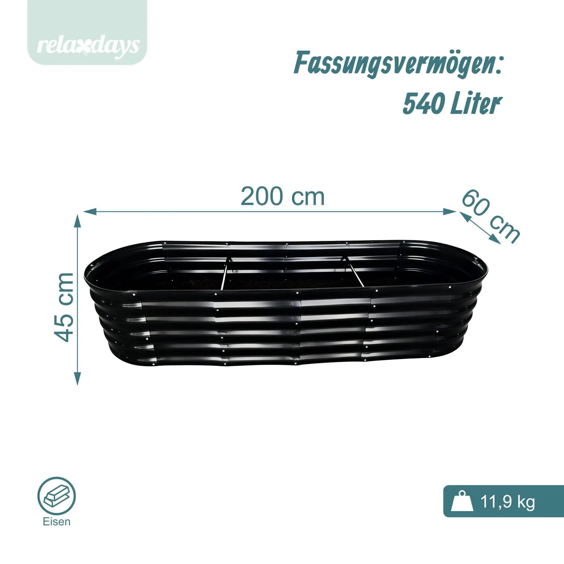 Hochbeet Metall halbrund Schwarz von Relaxdays