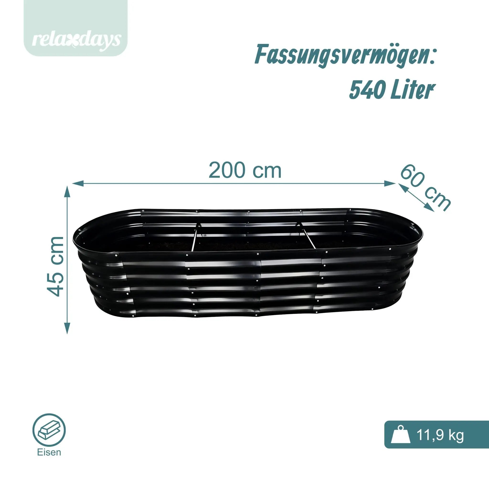 Hochbeet Metall halbrund Schwarz von Relaxdays