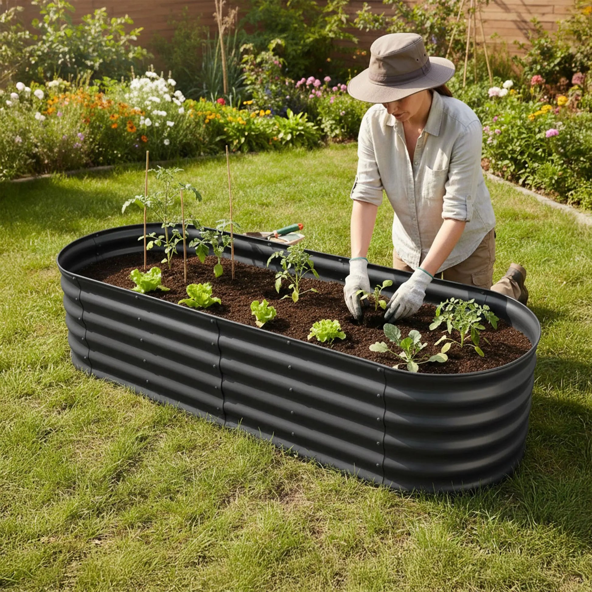 Hochbeet Metall halbrund Anthrazit von Relaxdays