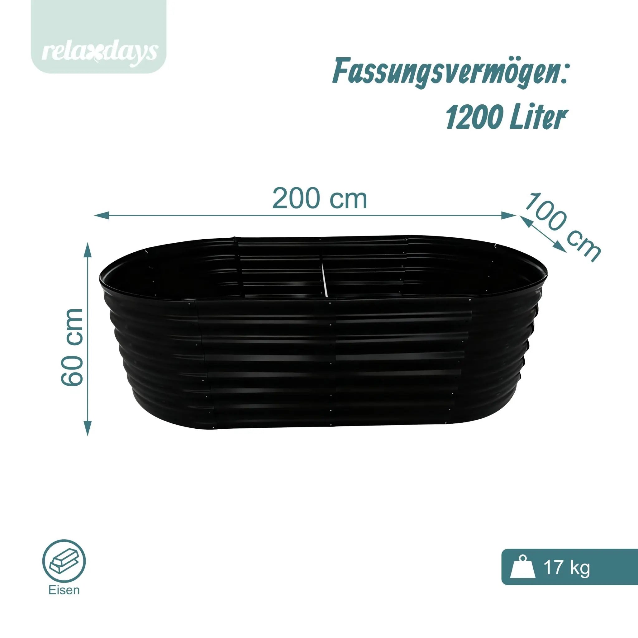 Hochbeet Metall halbrund Schwarz von Relaxdays