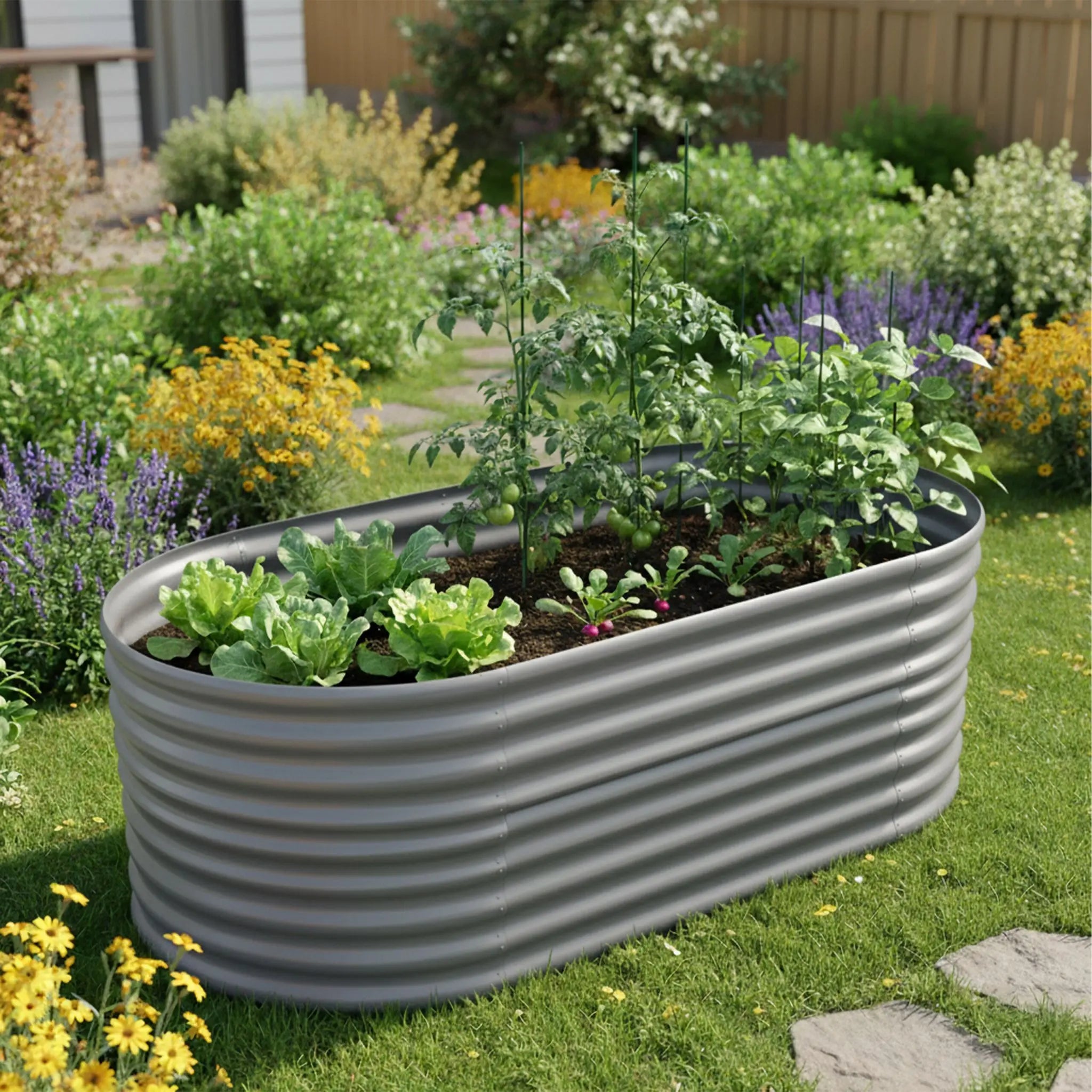 Hochbeet Metall halbrund Grau von Relaxdays
