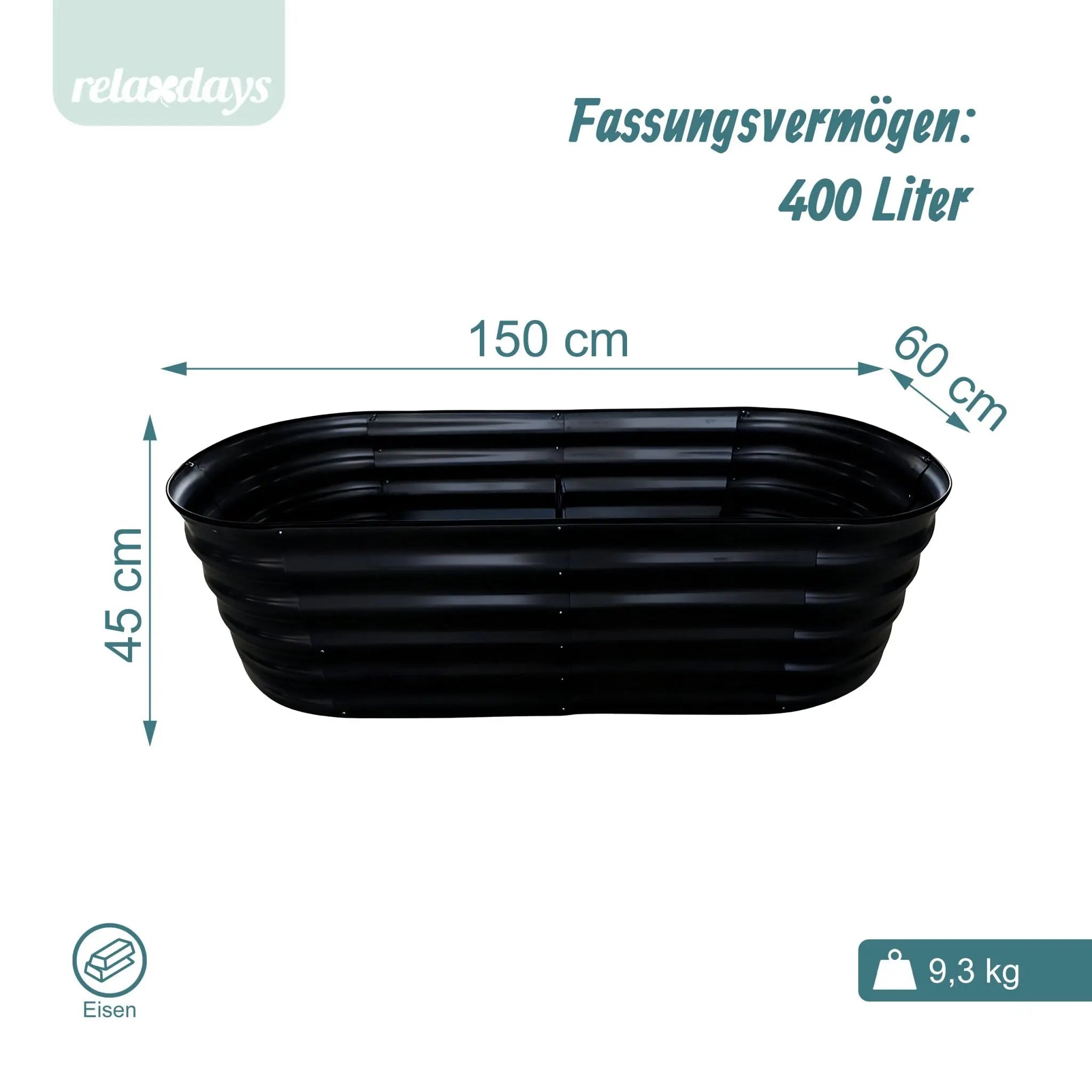 Hochbeet Metall halbrund Schwarz von Relaxdays
