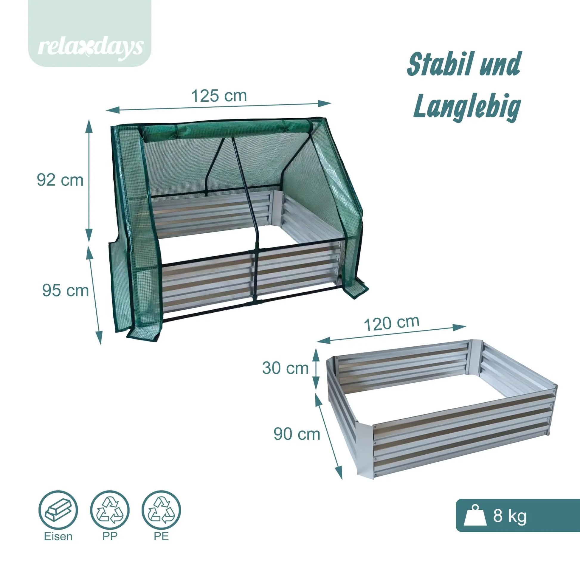 Hochbeet mit Gewächshaus Dunkelgrün-Silber von Relaxdays