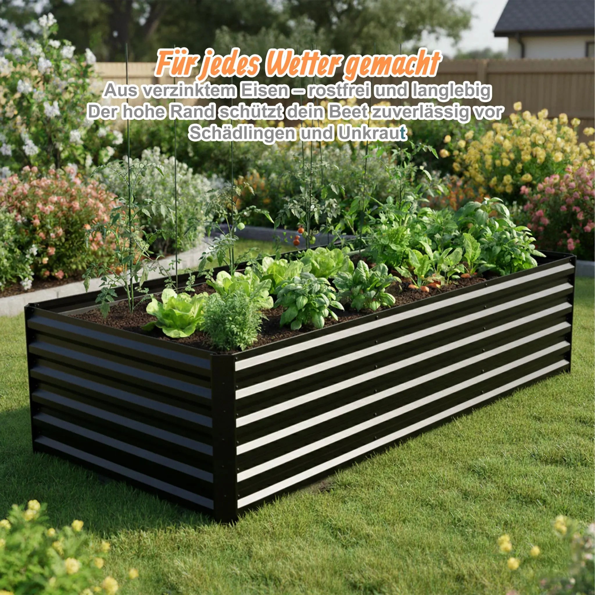 Hochbeet Metall 57 x 240 x 60cm Schwarz von Relaxdays