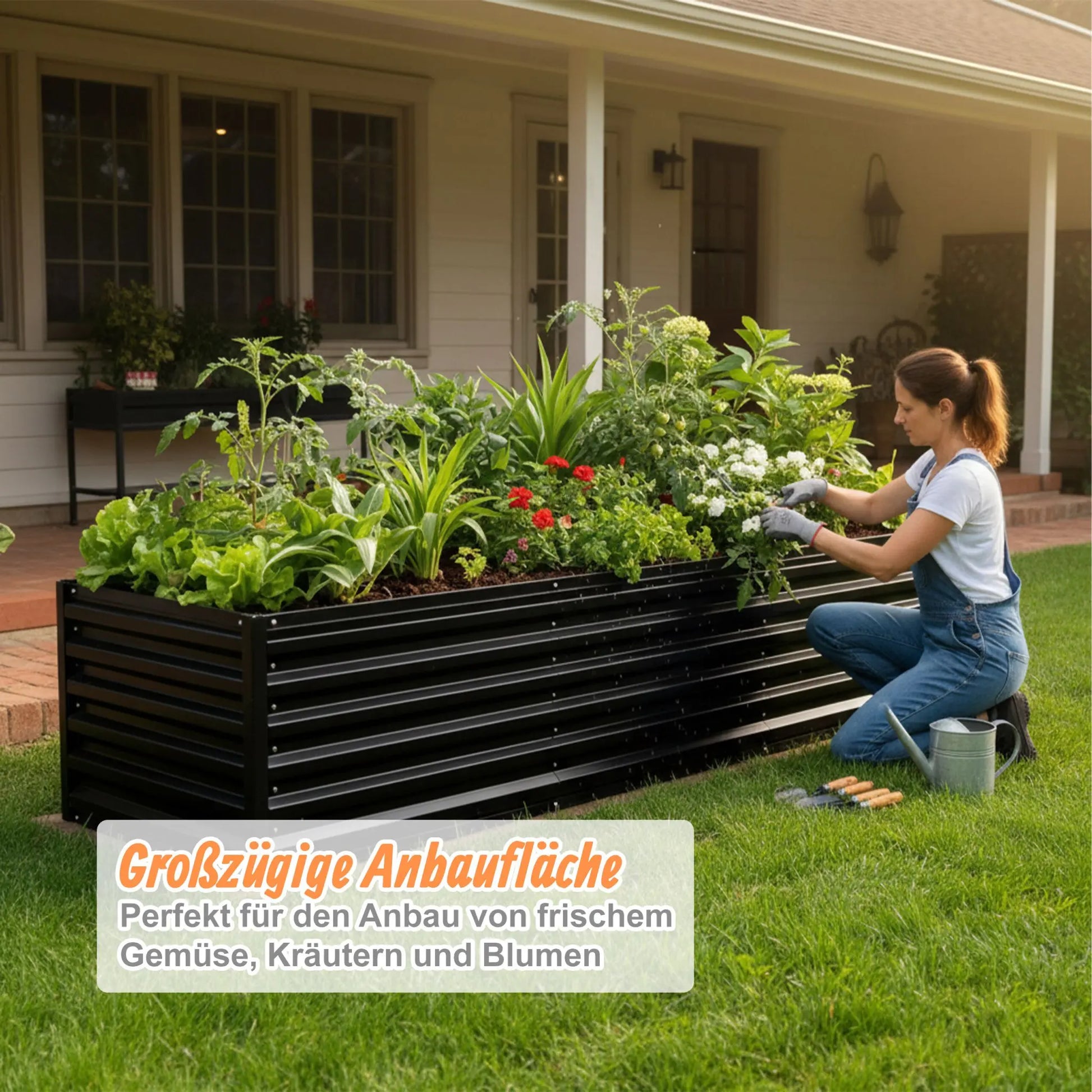 Hochbeet Metall 57 x 240 x 60cm Schwarz von Relaxdays