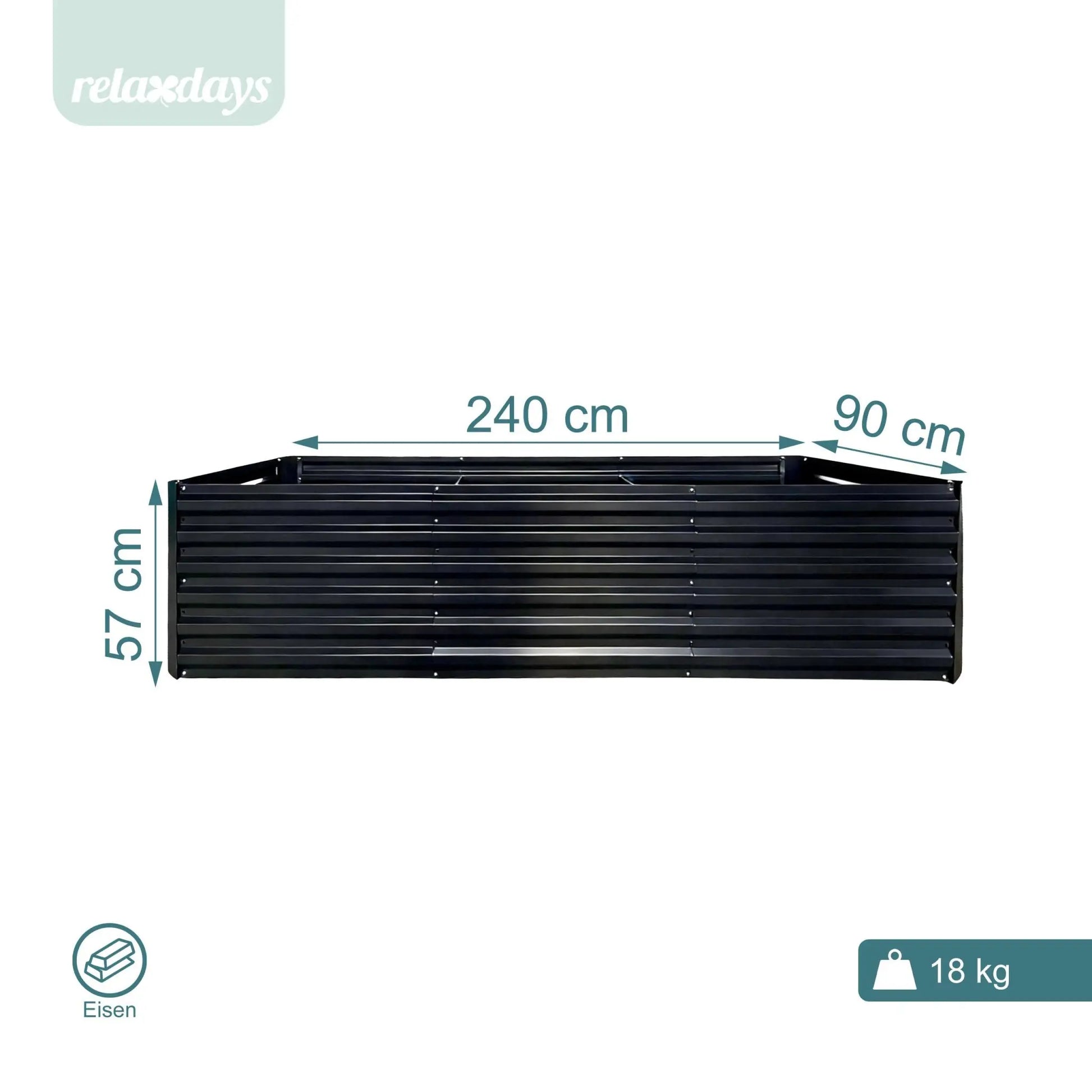 Hochbeet Metall 57 x 240 x 60cm Schwarz von Relaxdays