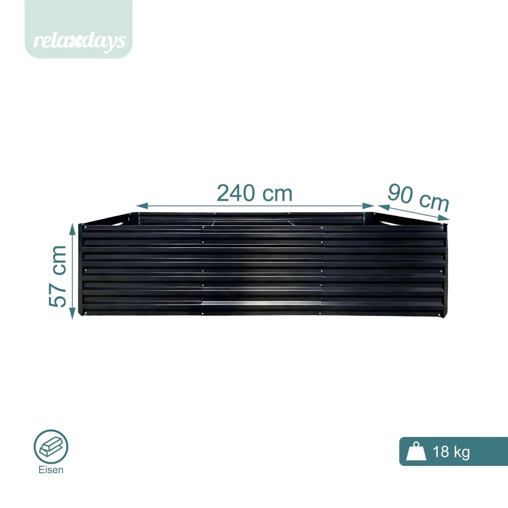 Hochbeet Metall 57 x 240 x 60cm Schwarz von Relaxdays